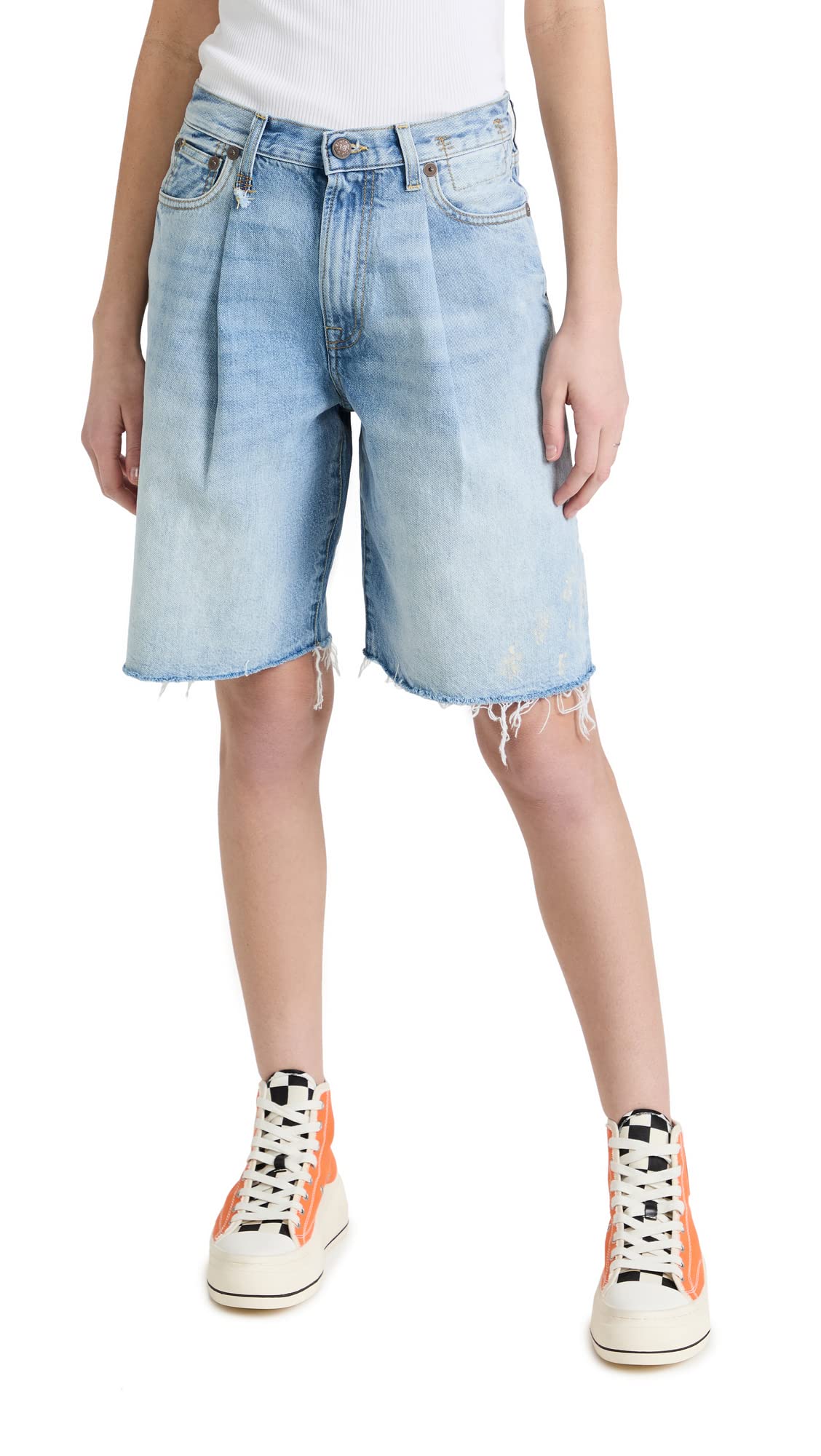 R13 Women's Damon Pleated Relaxed Shorts - High Waist Casual Linen Shorts for Summer | Perfect for Beach, Vacation & Everyday Wear