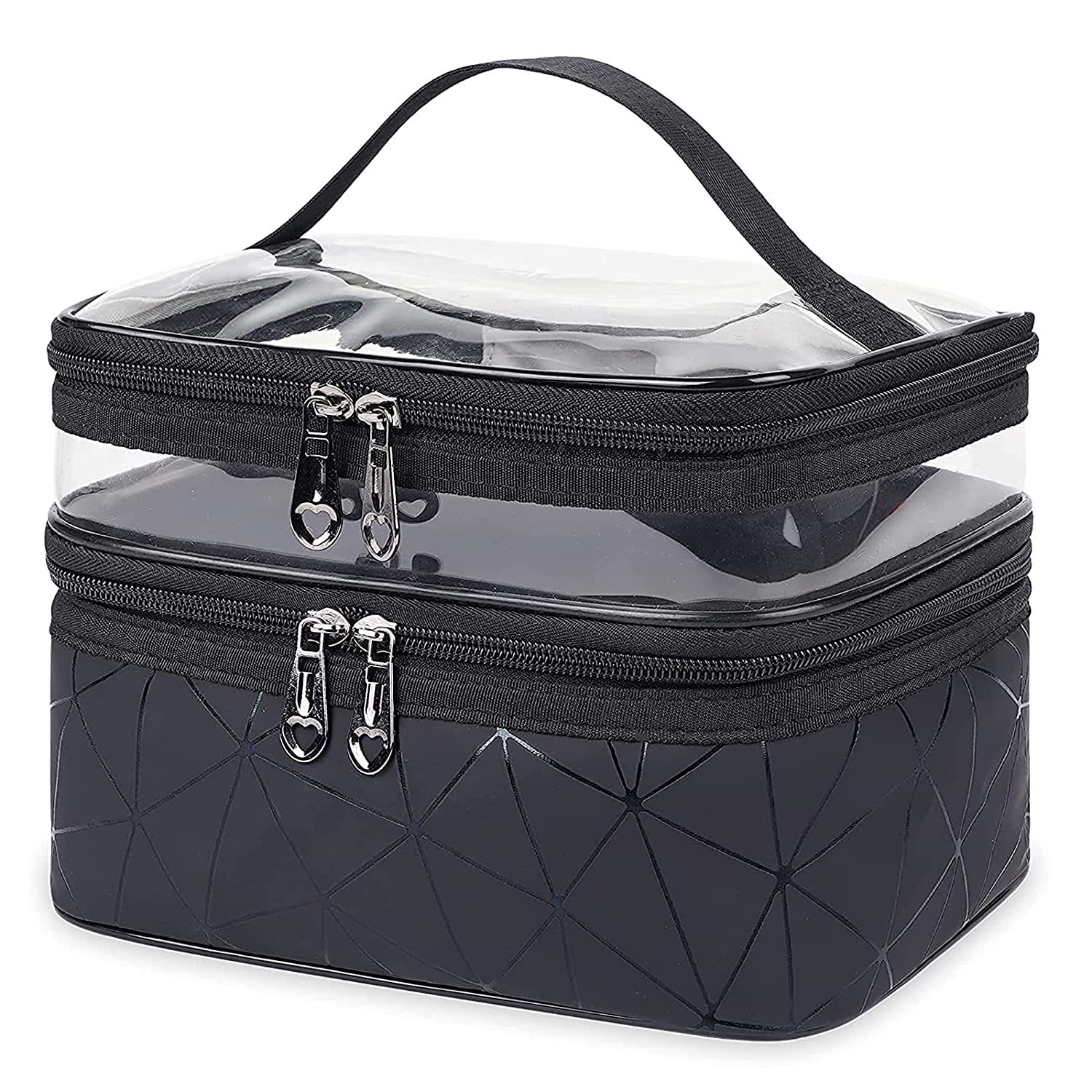 FASTUNBOX Waterproof Makeup Toiletry Bag - Double Layer Cosmetic Organizer for Travel, Wedding & Gym - Unisex Polyester Storage Pouch (Multi Color) - Perfect for Makeup Artists, Brides & Travelers