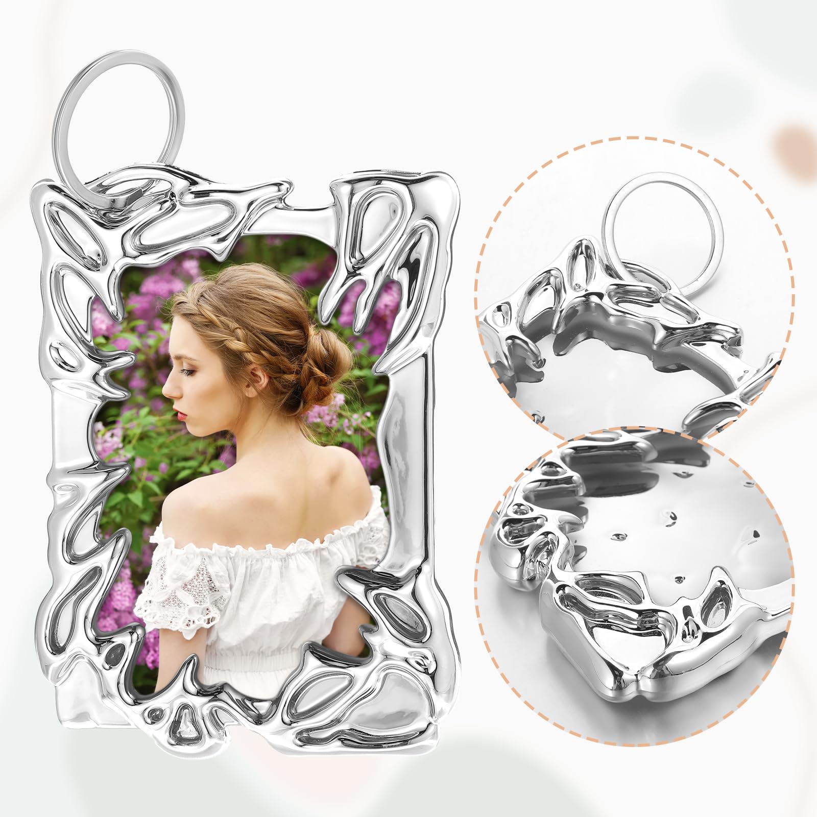 Electroplated Plastic Photocard Holder Keychain - Silver Plating Photo Display Frame for Kpop Collectibles, Student ID Cards & Office Supplies | Perfect for Tabletop Decor, Gift Giving & Organizing Stationery