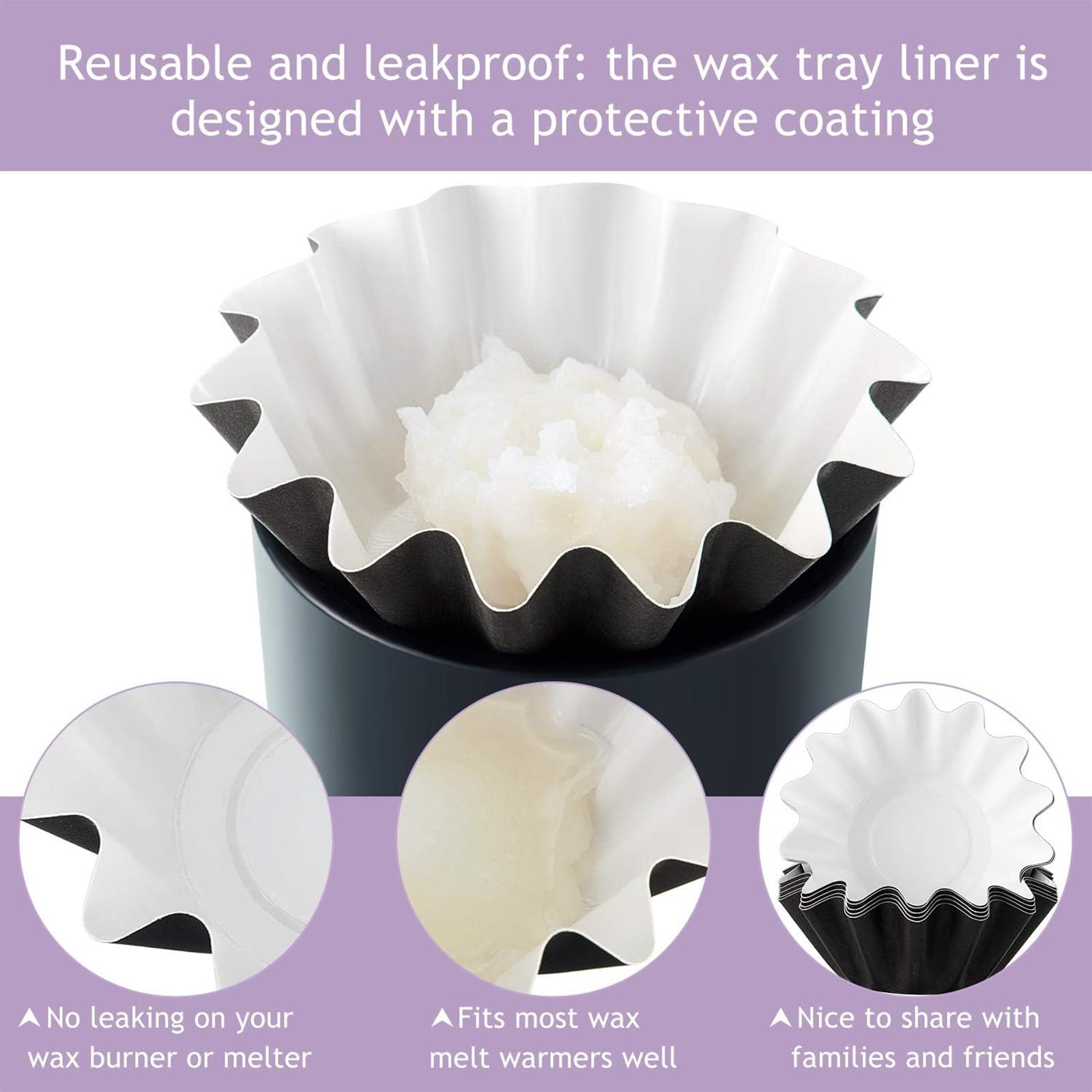 Boao Reusable Wax Warmer Containers - 25 Pack Leakproof Wax Melt Liners for Electric Scented Candle Warmers & Burners (Purple) | Perfect for Home Aromatherapy, Spa Relaxation, and Gift Giving