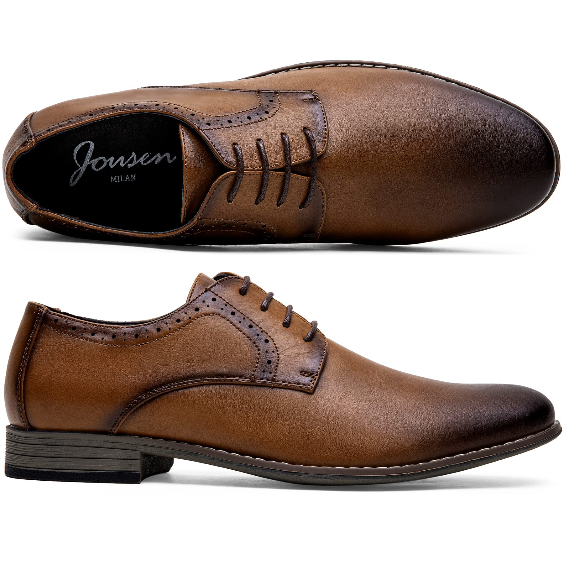 Jousen Men's Oxford Plain Toe Dress Shoes - Classic Formal Derby Shoes for Business, Office & Wedding - Comfortable Leather Dress Shoes for Men