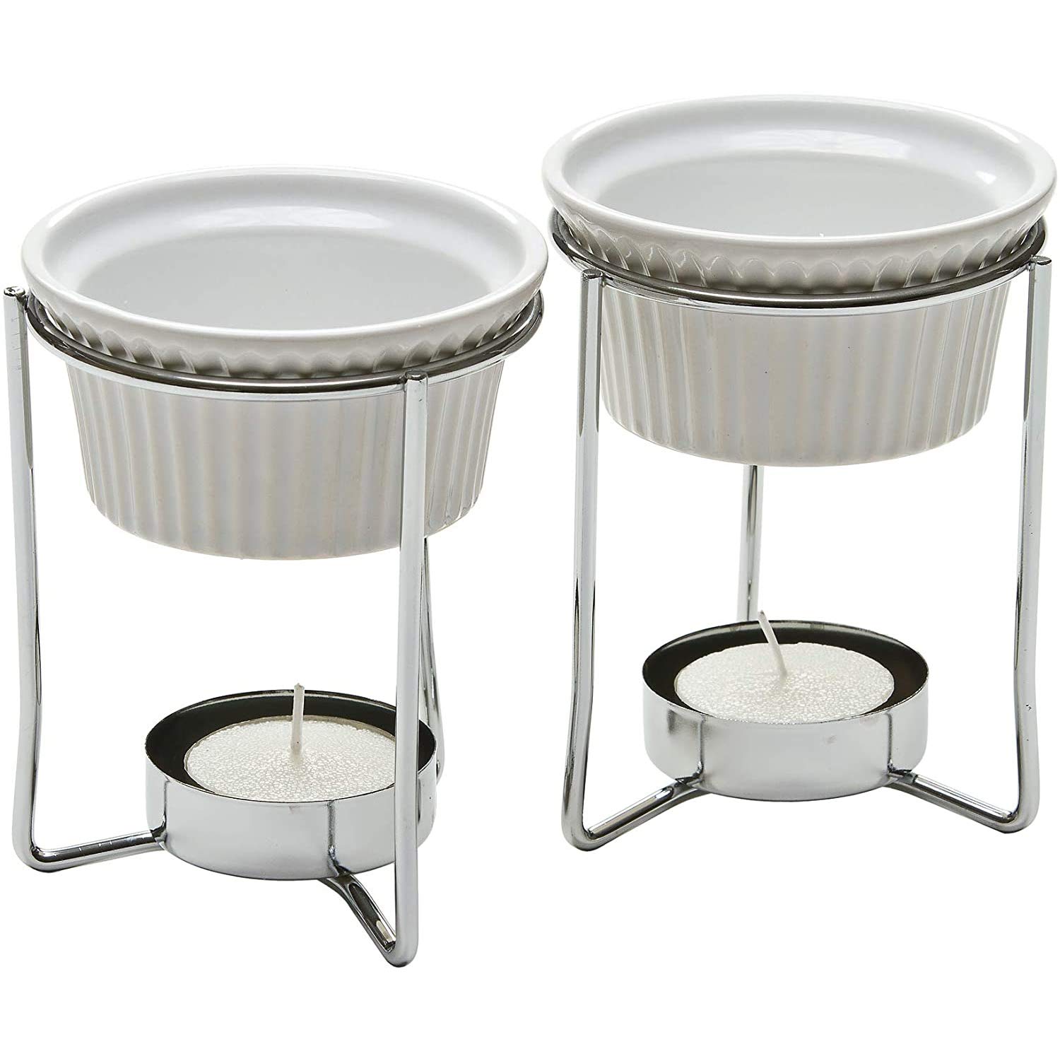 5-Ounce White Ceramic Butter Warmer Fondue Set with Stand, Candles & Cups - 8-Piece Kit for Home, Party & Romantic Dinner