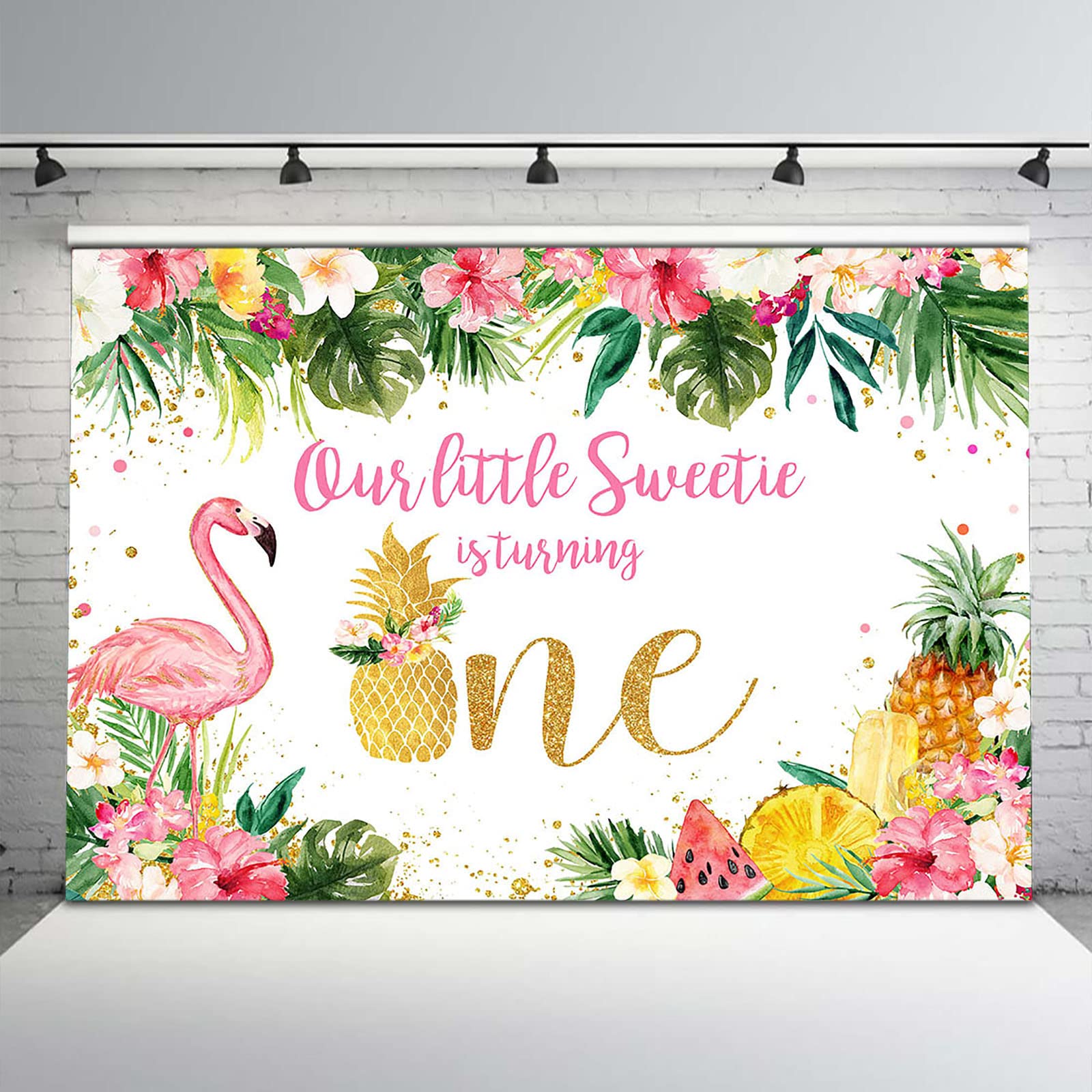 Premium Tropical Flamingo Birthday Backdrop - Hawaiian Flower & Pineapple Design for 1st Birthday Party Decor, Girls Photoshoot Props (10x8 ft) - Perfect for Luau Theme, Summer Celebrations & Aloha Party Decorations