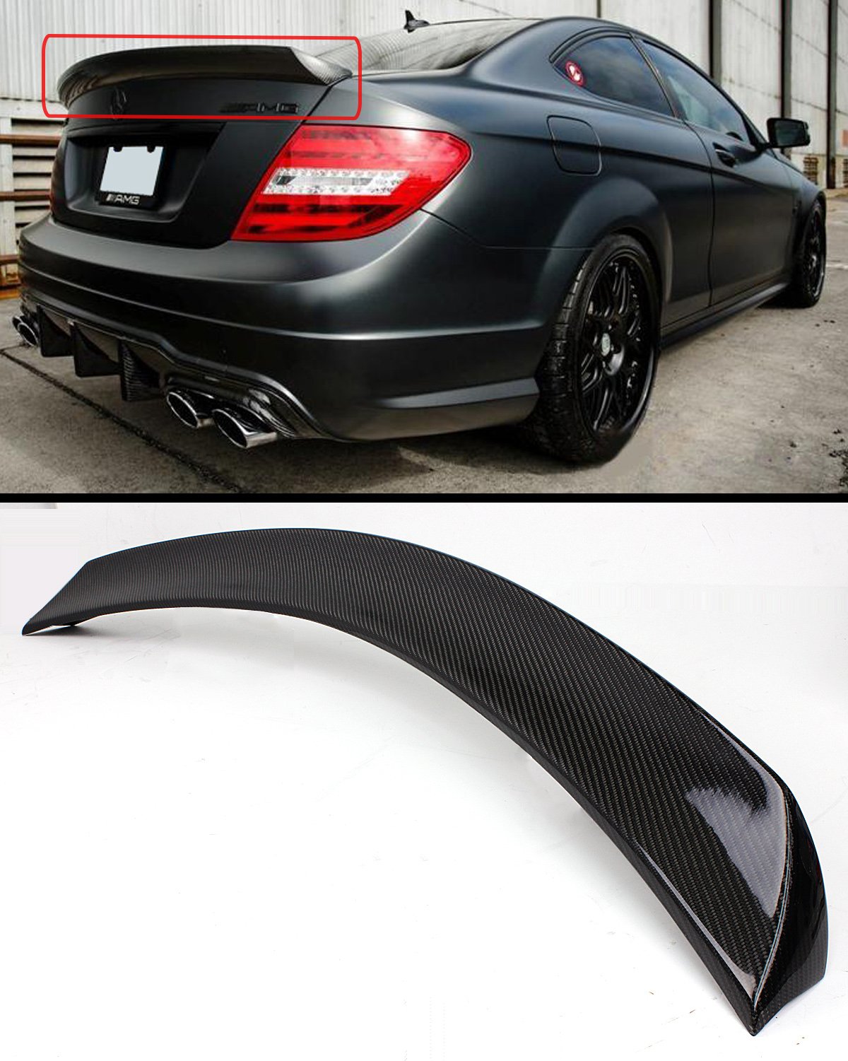 Carbon Fiber V-Style High Kick Trunk Spoiler for 2011-2015 Mercedes-Benz W204 C-Class Coupe - Lightweight & Aerodynamic - Perfect for Car Enthusiasts & Performance Upgrades