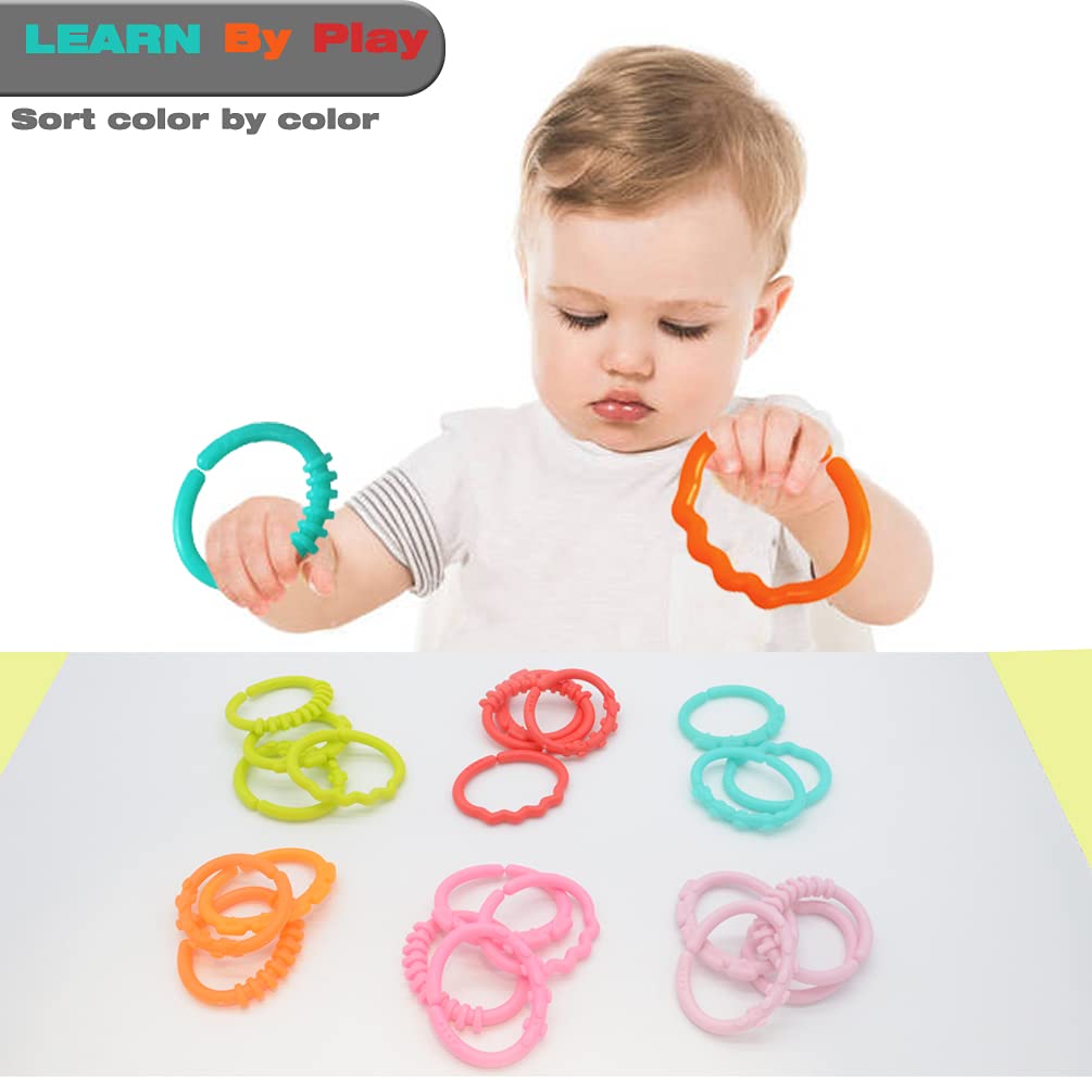 24 Pack Baby Linking Rings Toys for Infants - Early Learning & Sensory Toy Set for Boys & Girls - Perfect for Car Seat, Stroller & Travel - Includes Storage Box - Great for Teething, Motor Skills & Playtime