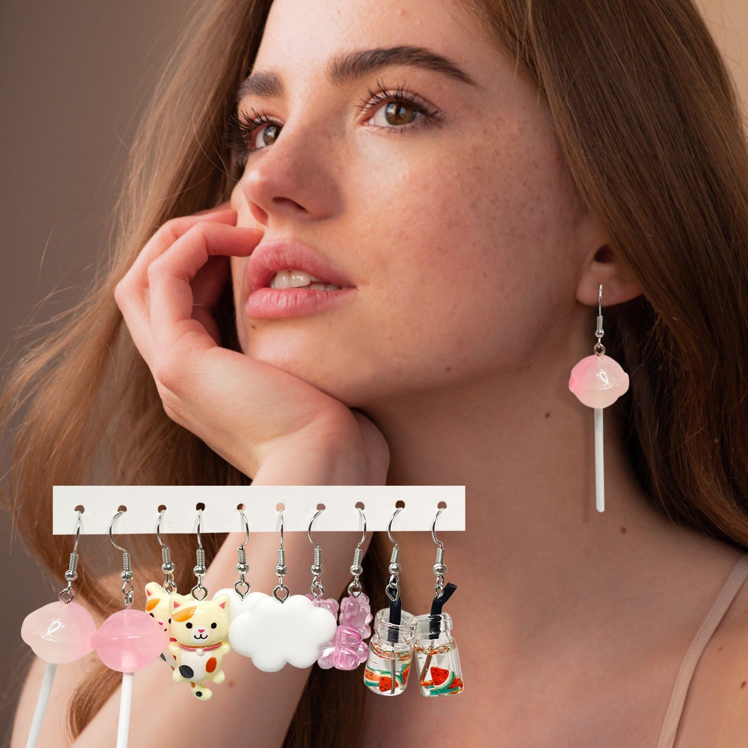 EIELO 30 Pairs Cute Funny Gummy Bear & Duck Drop Dangle Earrings for Women - Clip On Aesthetic Animal Food Earrings Set - Perfect for Parties, Gifts & Daily Fashion Accessories