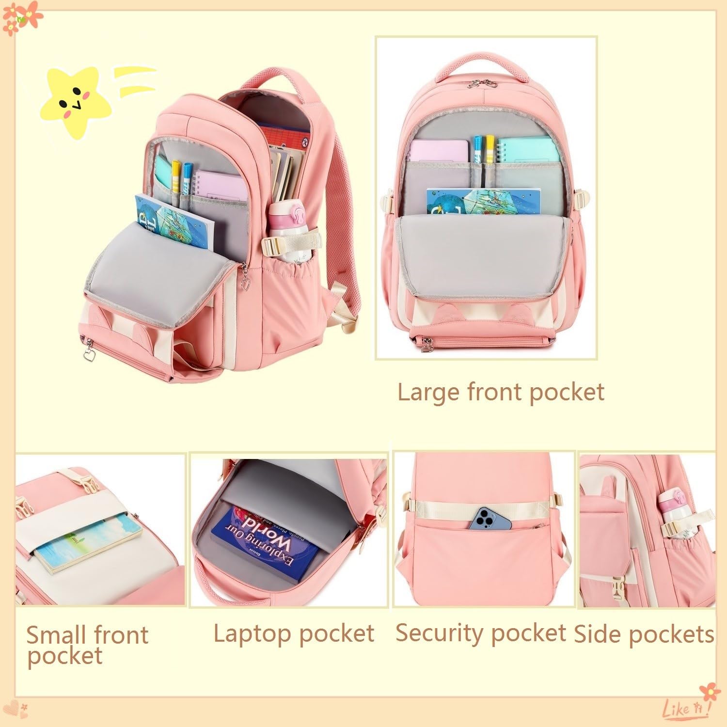 Cute Kids Backpack for Girls - Durable Laptop Backpack for Women & Teens - School Bookbag for Elementary & Middle School Students - Perfect for School, Travel & Daily Use