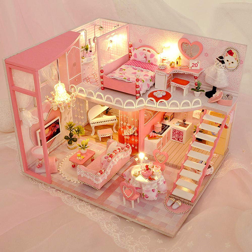 DIY Wooden Dollhouse for Girls - Princess Miniature House with Furniture Kit & LED Lights, Perfect Birthday & Christmas Gift for Kids - Playroom Decor, Pretend Play, Collectible Display
