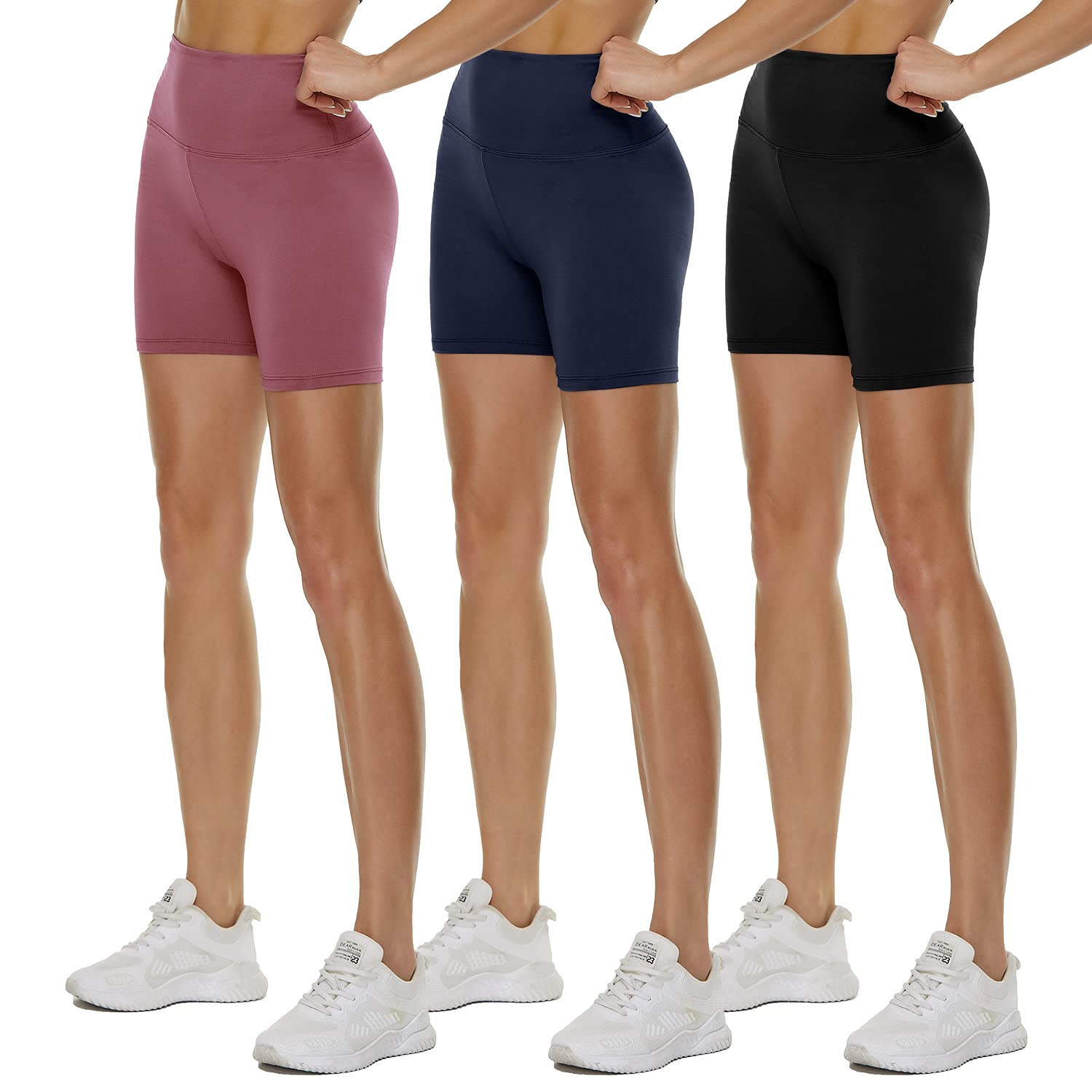 3 Pack High Waisted Biker Shorts for Women - 3