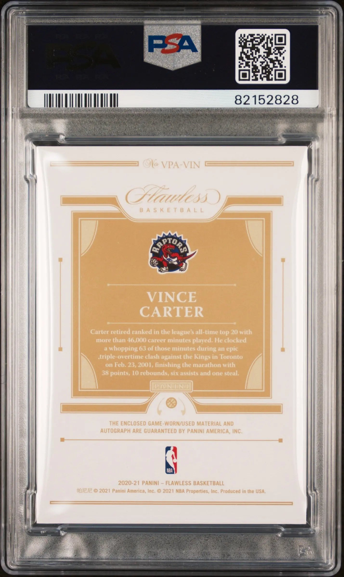 2020 Flawless Basketball Vince Carter Gold Vertical Patch Auto PSA 7 01/10 - Rare Collectible for NBA Fans & Sports Memorabilia Enthusiasts