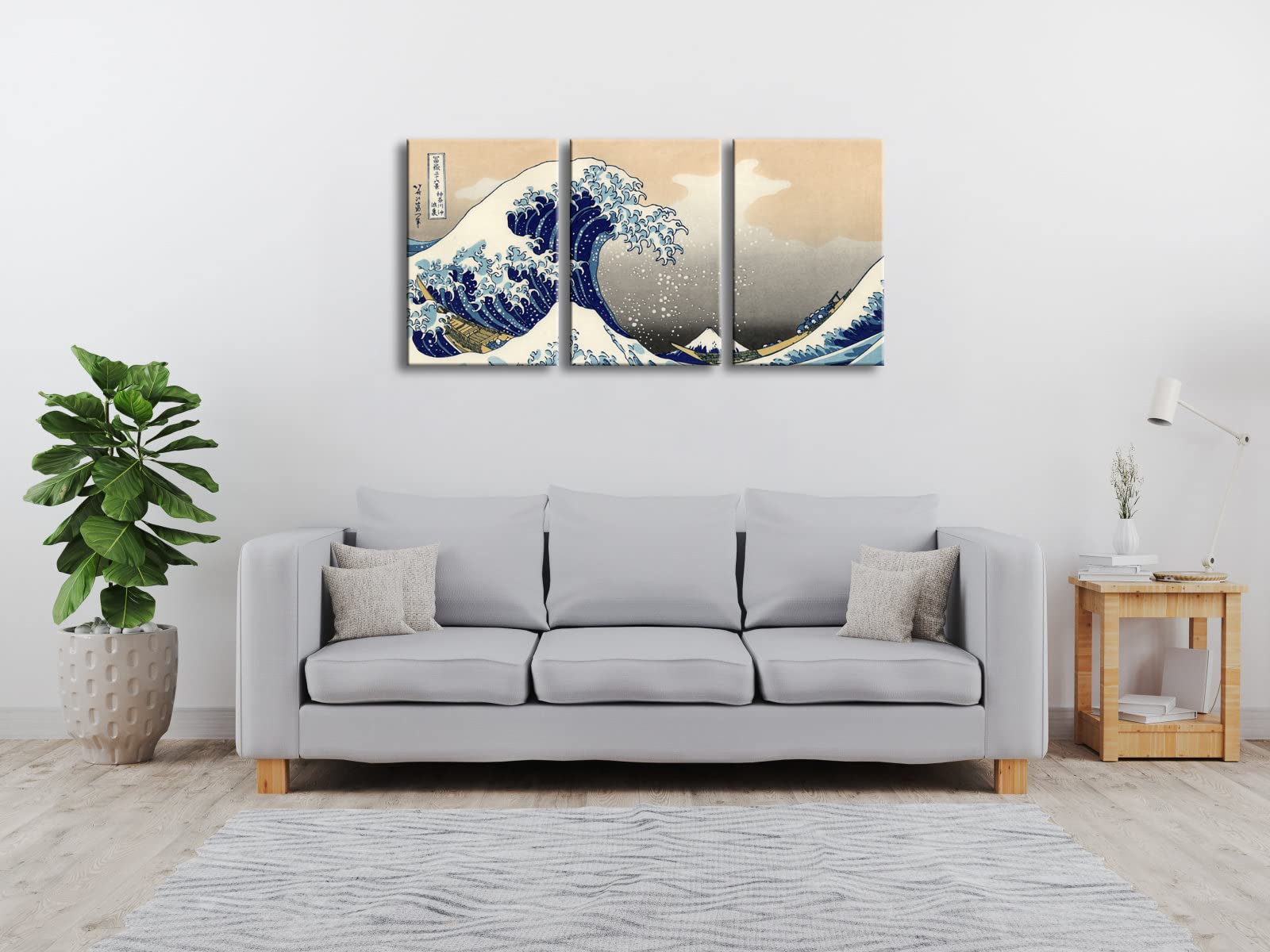 Wieco Art Great Wave of Kanagawa by Katsushika Hokusai - 3 Piece Modern Stretched Canvas Prints, Abstract Ocean Painting Wall Art for Home & Office Decor - Perfect for Living Room, Bedroom or Workspace