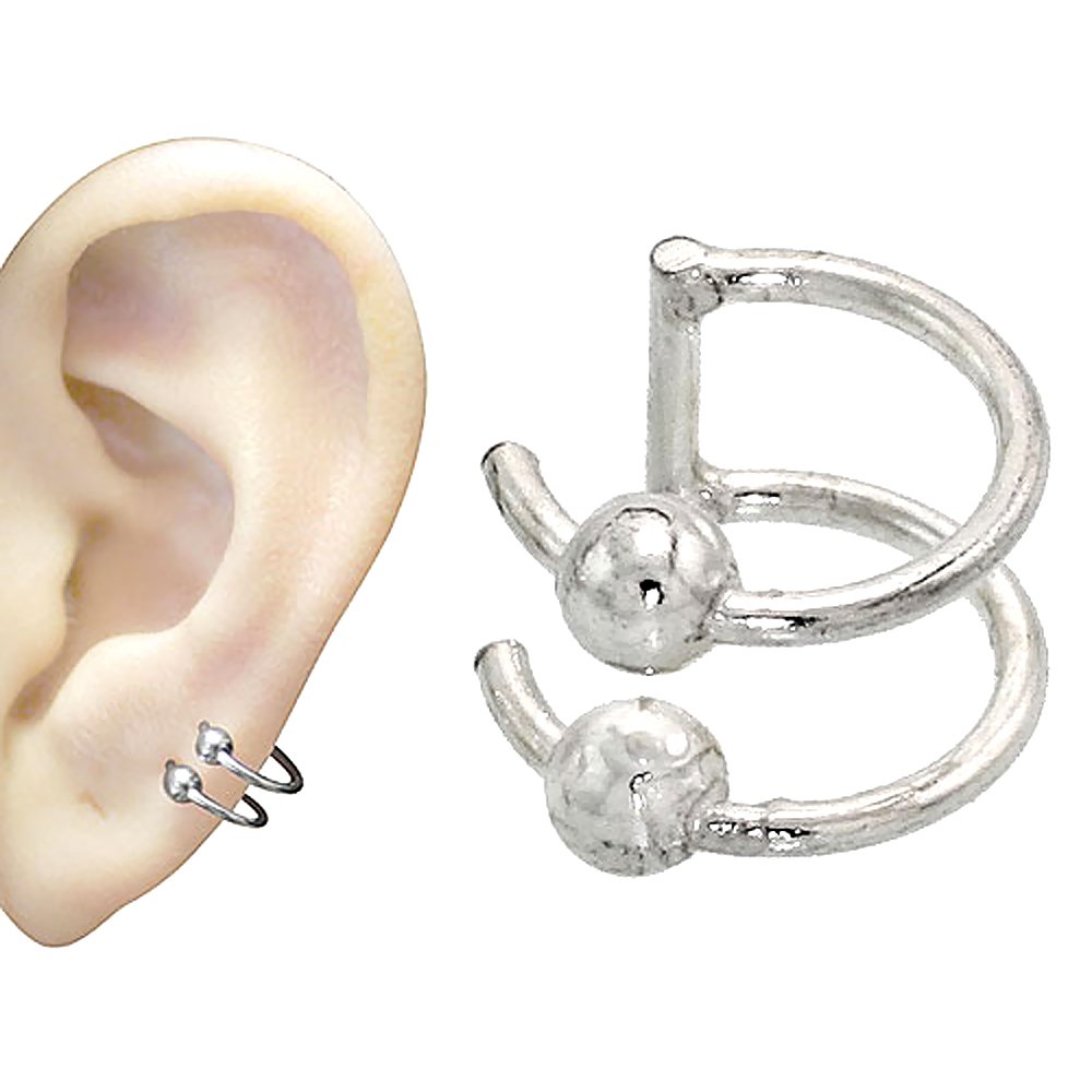 8mm Sterling Silver Cartilage Hoop Earrings - Non-Pierced 2-Band Design with Beads | Perfect for Everyday Wear, Gifts & Special Occasions