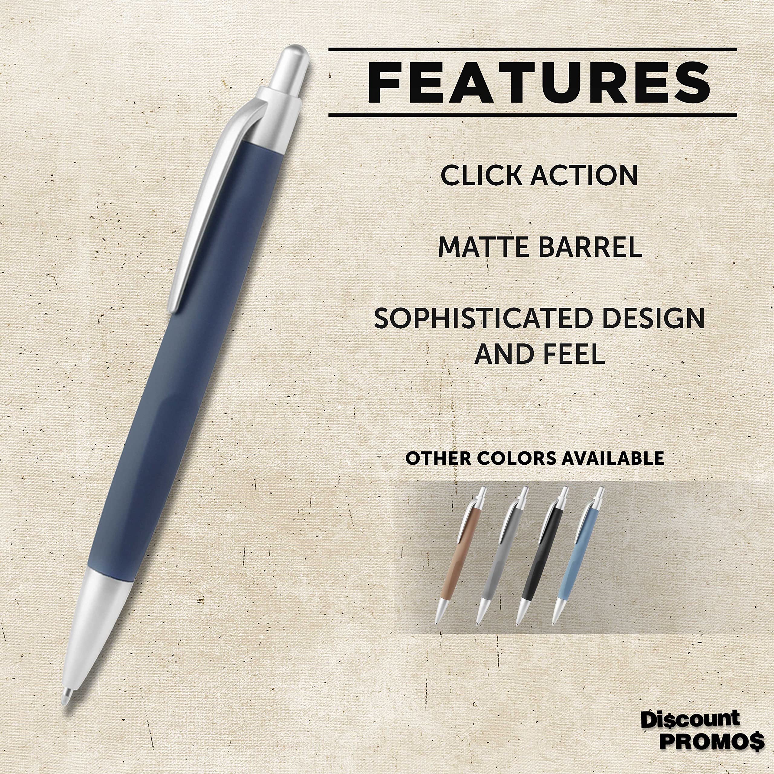 10 Pack Atlas Click Action Pens - Plastic Barrel, Black Ink, Navy Blue - Smooth Writing for Office, School & Home Use