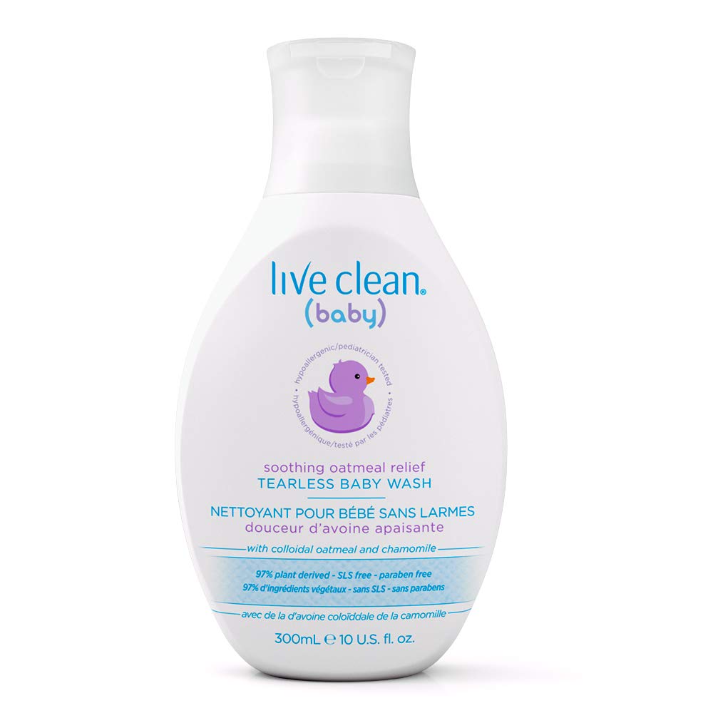 Live Clean Baby Soothing Oatmeal Relief Tearless Baby Wash - 300 mL | Gentle Hypoallergenic Shampoo & Body Wash for Newborns & Sensitive Skin | Perfect for Daily Bath Time & Eczema Care