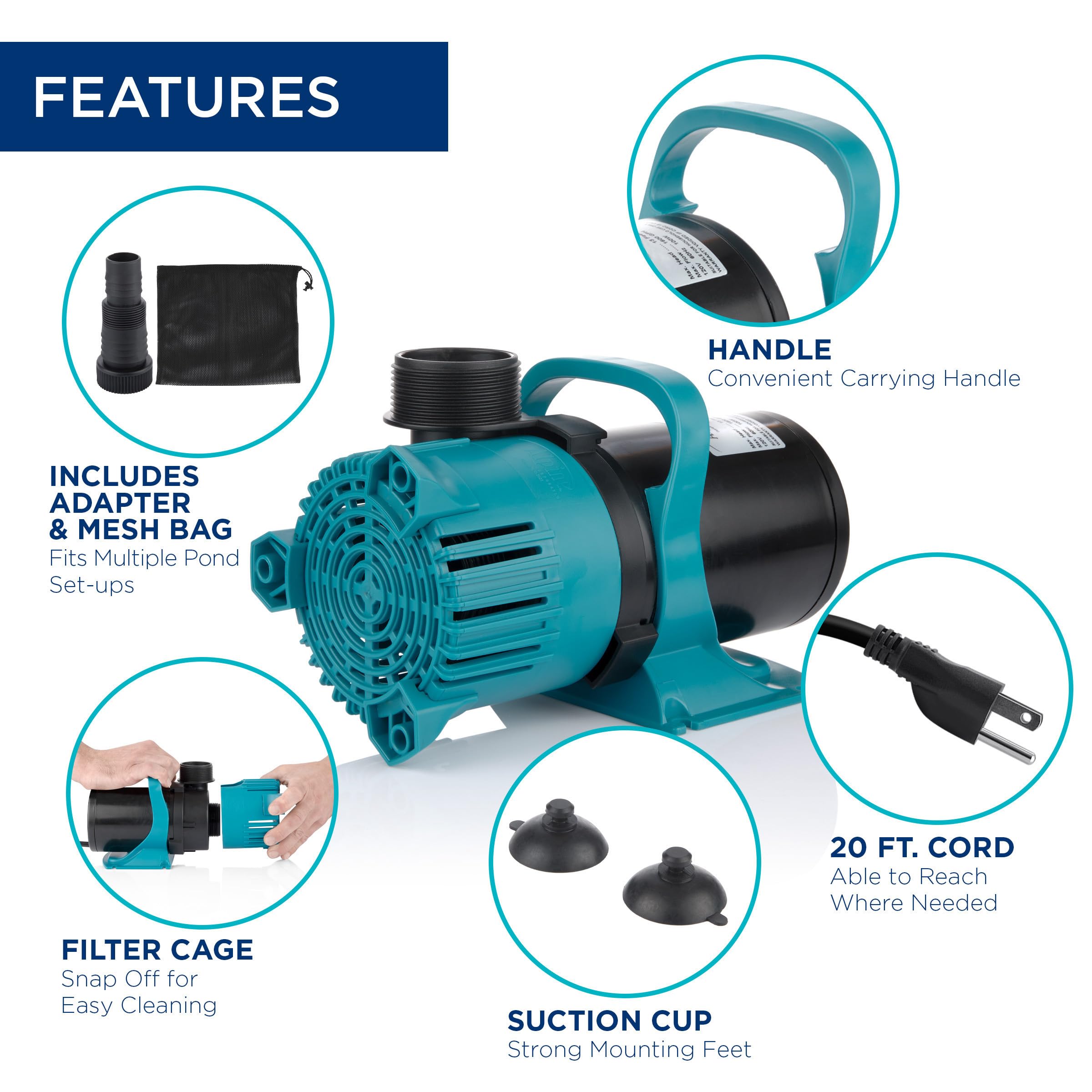 Alpine Corporation 3000 GPH Energy Efficient Water Pump - Submersible Pond Pump for Fountains, Waterfalls, Aquariums & Hydroponics | Perfect for Outdoor Garden Ponds & Indoor Water Features