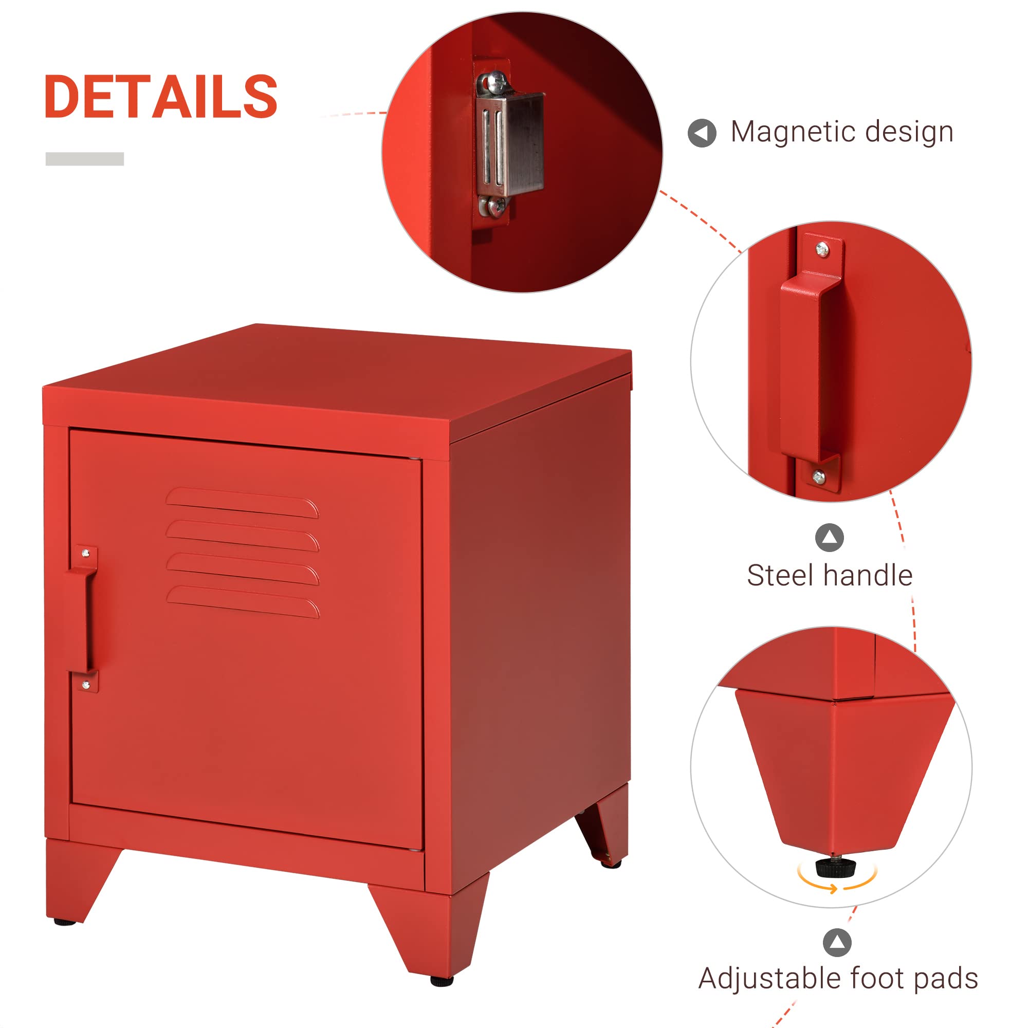 HOMCOM Industrial End Table with Locker-Style Door & Adjustable Shelf - Sturdy Living Room Side Table in Red | Perfect for Small Spaces, Bedroom, Dorm & Office Organization