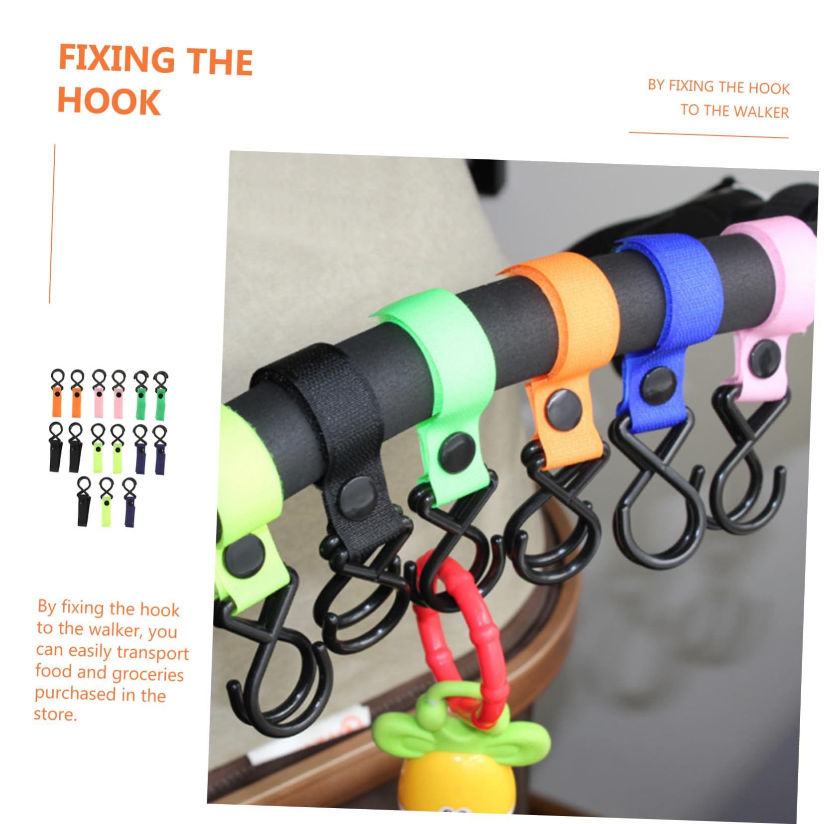 VICASKY 15-Pack Heavy Duty Stroller Hooks - Multi-Purpose Hanging Hooks for Wheelchairs, Prams & Pushchairs - Durable Strap Hangers for Shopping Bags, Purses & Baby Supplies - Perfect for Parents & Caregivers