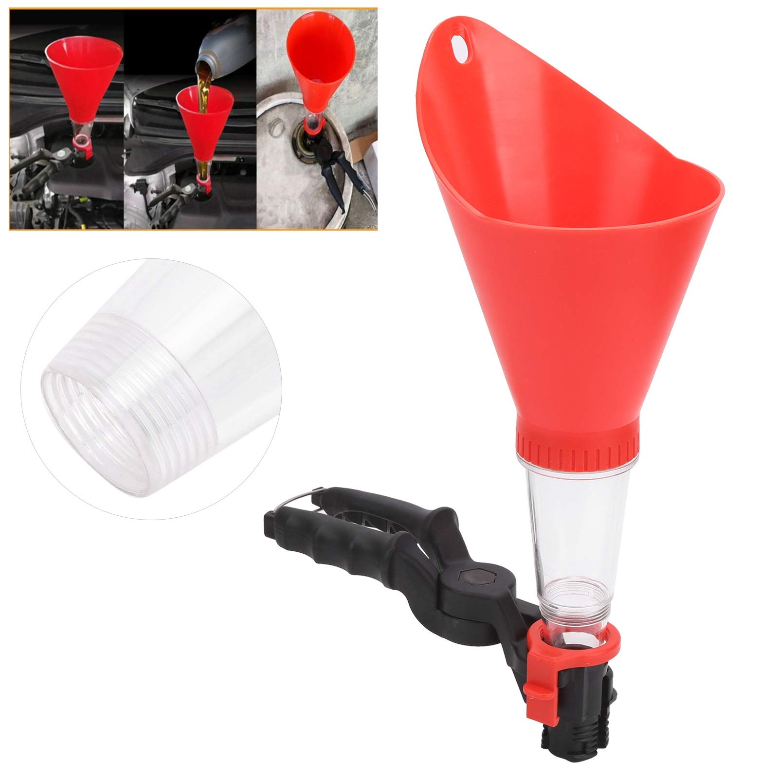 Adjustable Non-Leak Oil Funnel with Fixed Bracket - Drip-Free Pouring Spout Tool Kit, Universal Clamping Width Plastic Funnel for Car, Motorcycle & Lawn Mower Engine Oil Change - Perfect for DIY Auto Maintenance & Garage Use