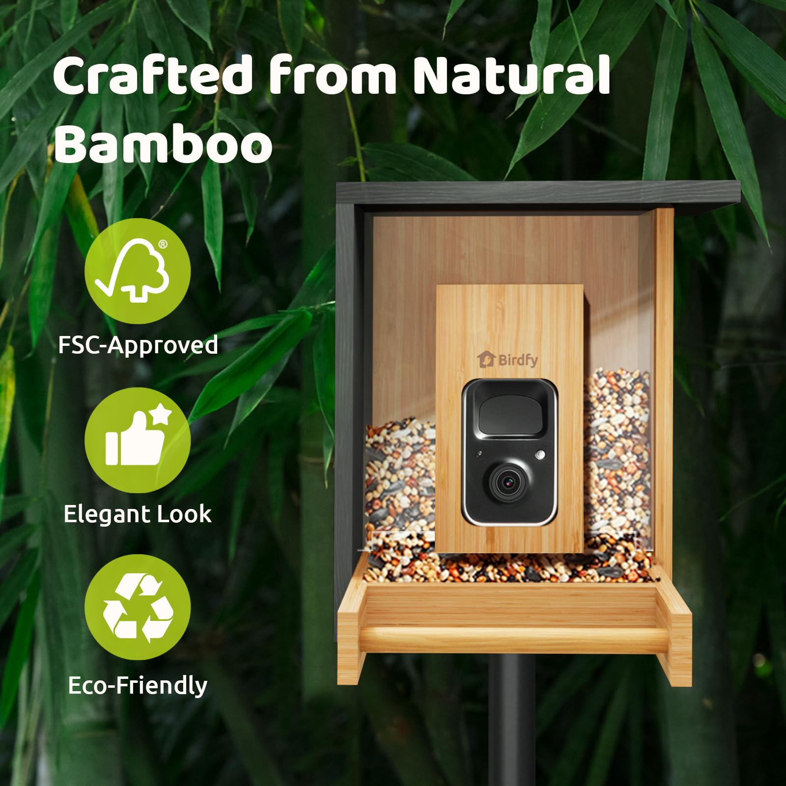 AI Smart Bird Feeder with Camera - Solar Powered Bamboo Birdhouse | Identifies 6000+ Species with Motion Detection | Perfect for Backyard Birdwatching & Nature Lovers Gift