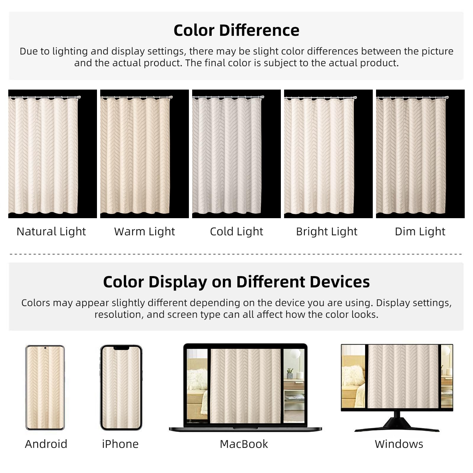 Beige Boho Shower Curtain 72x72 - Modern Farmhouse Bathroom Decor with Bohemian Chic Tufted Chevron Texture & Minimalist Striped Design - Woven Fabric Shower Curtain for Spa, Guest Bath & Master Bathroom