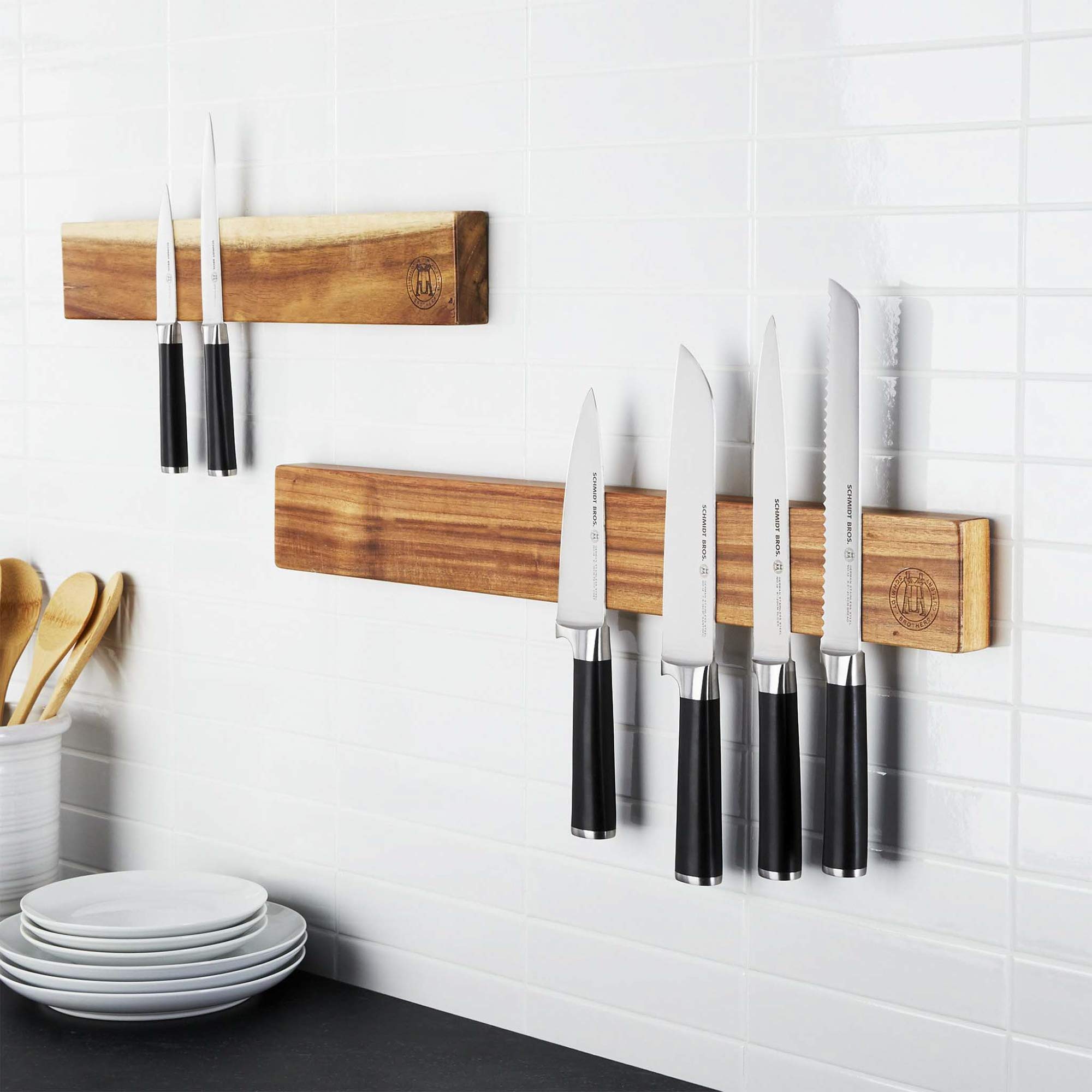 Schmidt Brothers Acacia 18-Inch Magnetic Knife Holder - Universal Cutlery Storage for 8-10 Knives | Wall-Mounted Kitchen Organizer for Chefs & Home Cooks