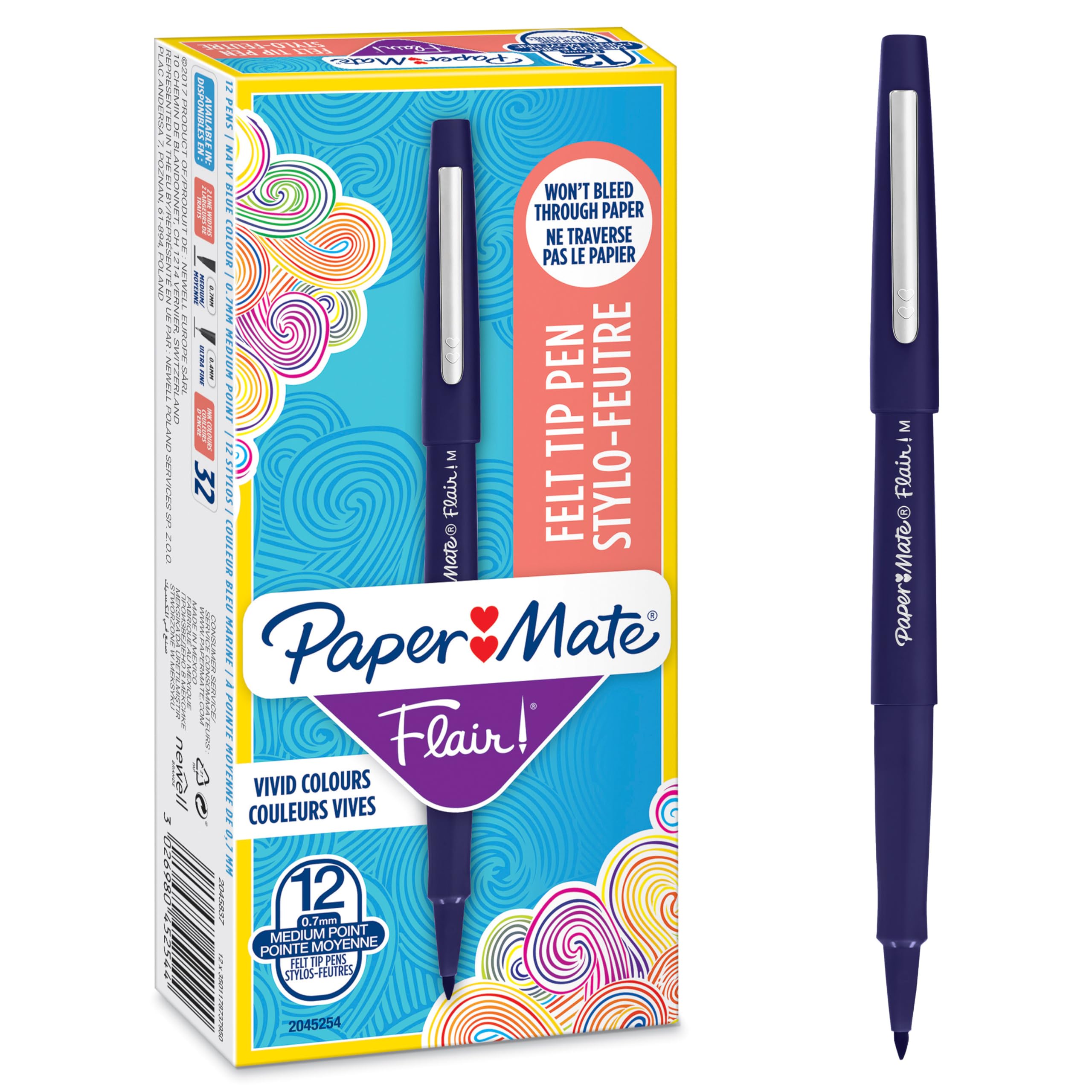 Paper Mate Flair Pens 0.7mm - 12 Pack Navy Blue for Office & School