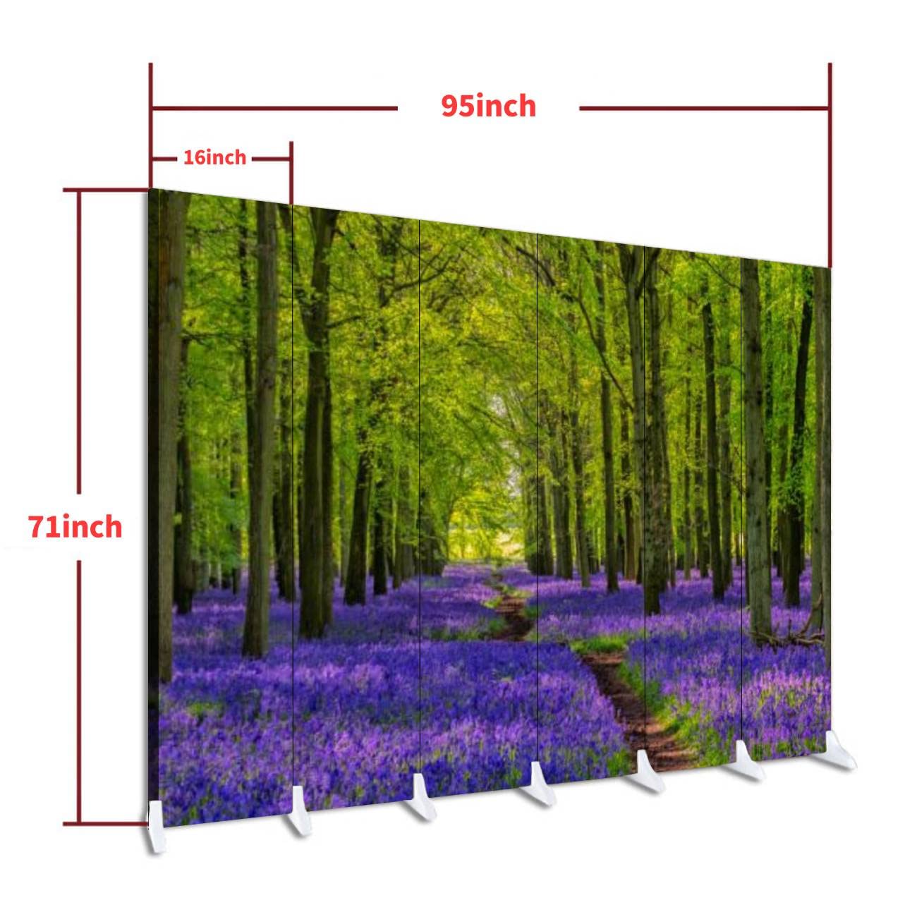Wooden Folding Room Divider with Bluebells Print - 6-Panel Canvas Privacy Screen, Dual-Sided Partition Wall for Home & Office Decor | Perfect for Living Rooms, Bedrooms, and Studio Spaces