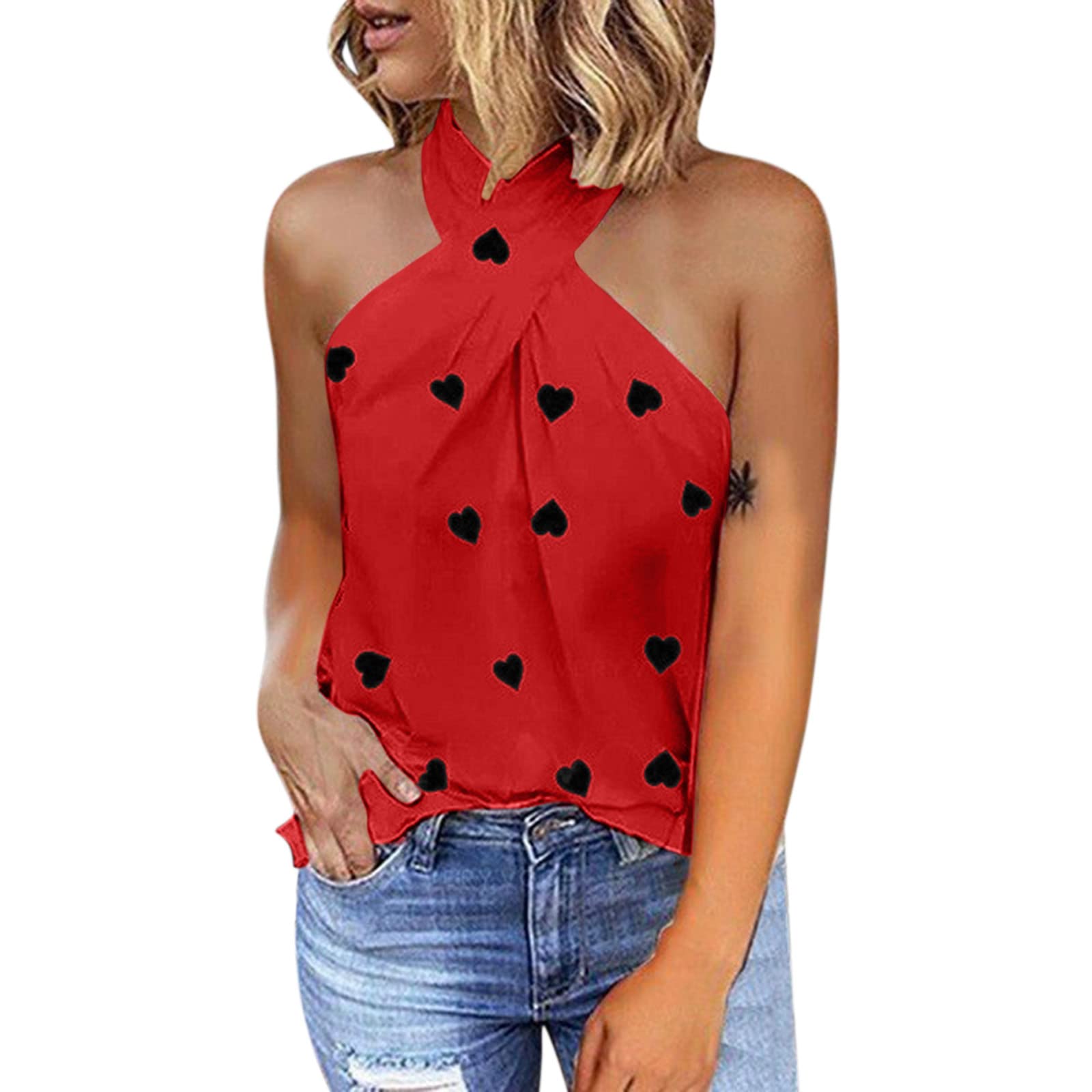 Women's Fitted Tank Tops - Sexy Halter Neck Sleeveless Summer Tops with Trendy Graphic Prints | Elegant Slim Fit Camisole for Casual Wear, Beach Outfits & Night Out
