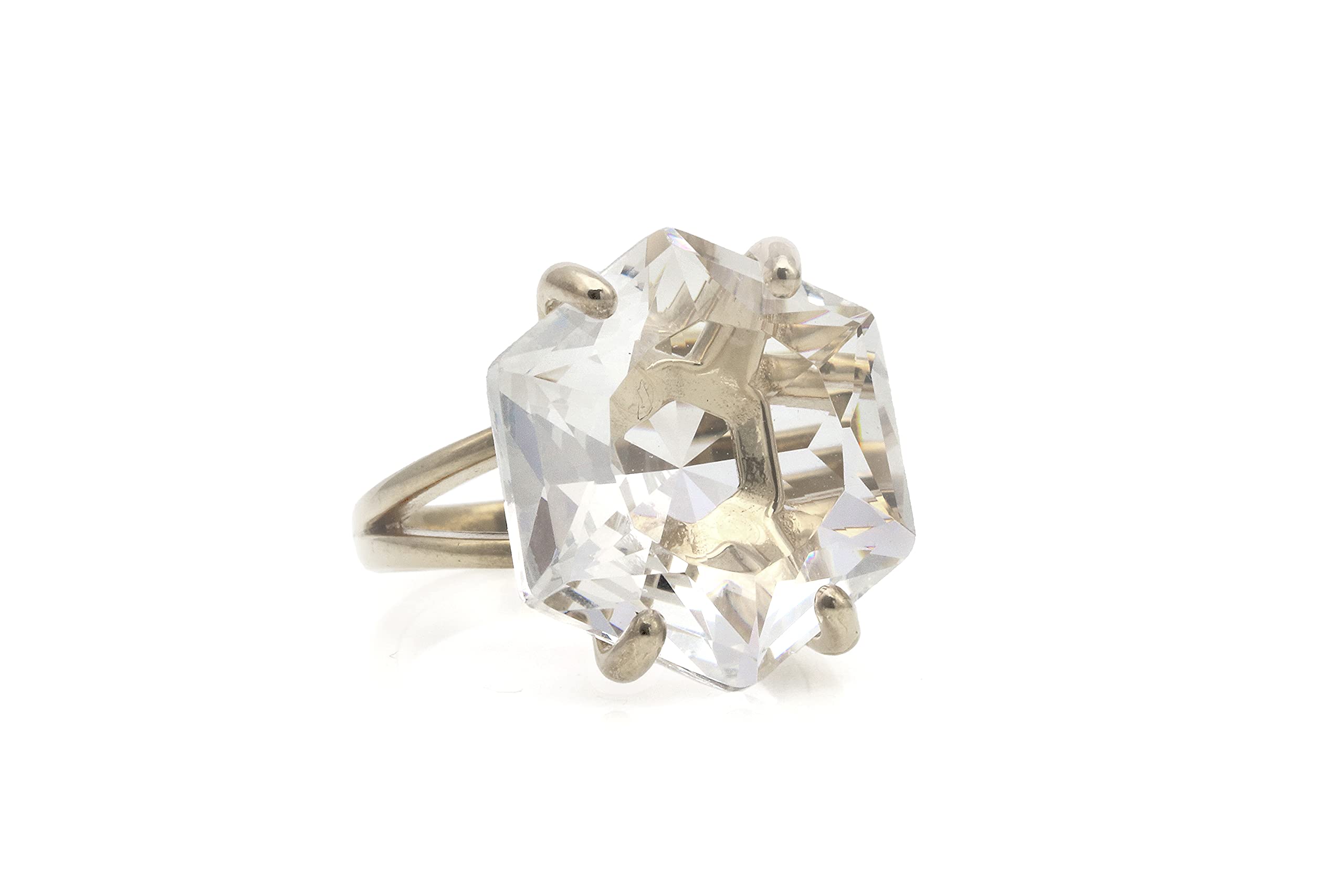 Hexagon Clear Quartz Silver Ring - Handmade Women's Jewelry for Engagement & Gifting