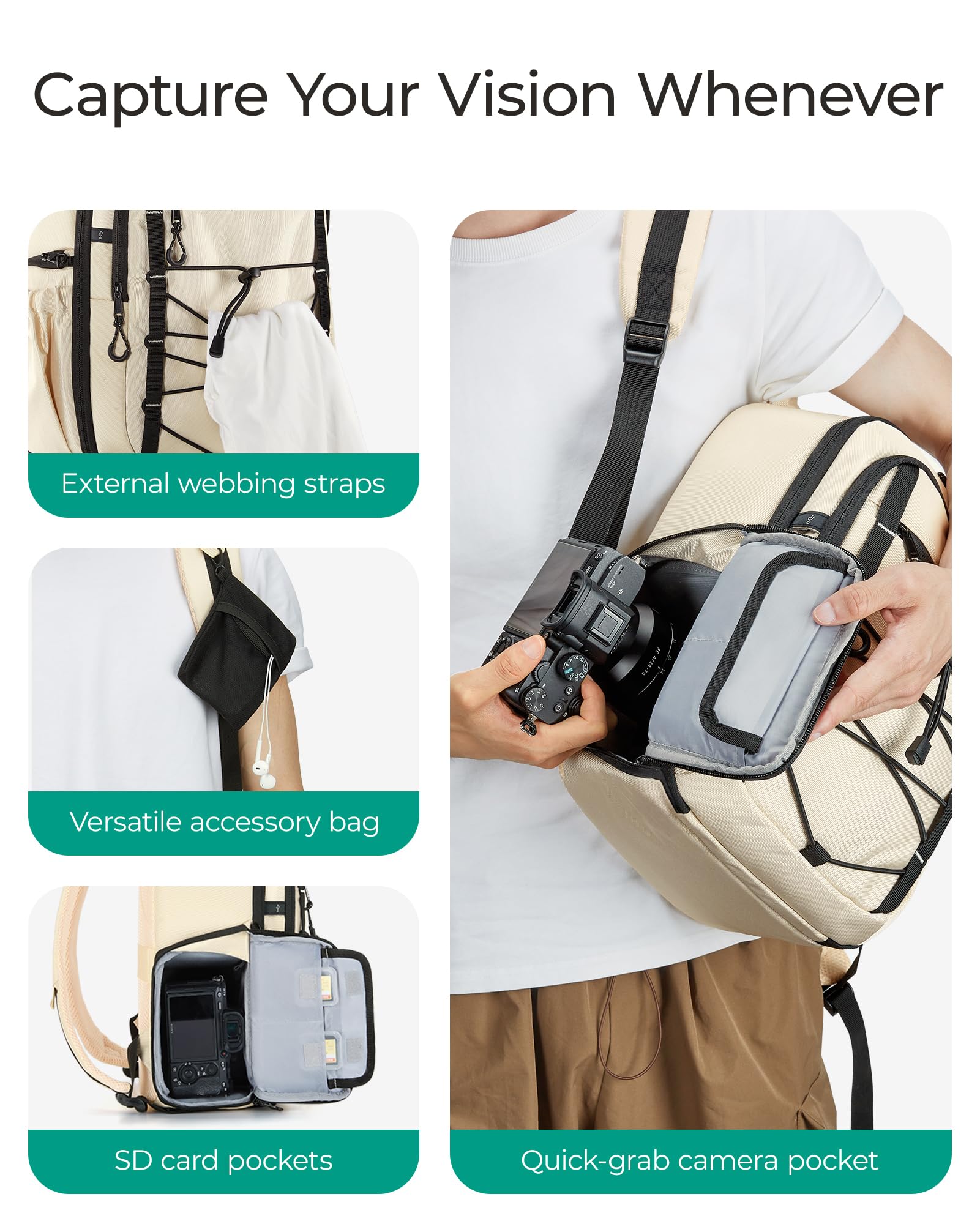 BAGSMART Small DSLR SLR Camera Backpack - Waterproof Laptop Bag for 13 Inch MacBook, Tripod Holder & Rain Cover Included - Perfect for Travel, Hiking & Photography Enthusiasts