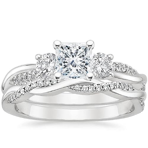 1 CT Princess Cut Moissanite Engagement Ring Set for Women - Petite Twisted Vine Wedding Band Bridal Ring Set - Durable & Sparkling Alternative to Diamond - Perfect for Proposals, Anniversaries, and Special Occasions