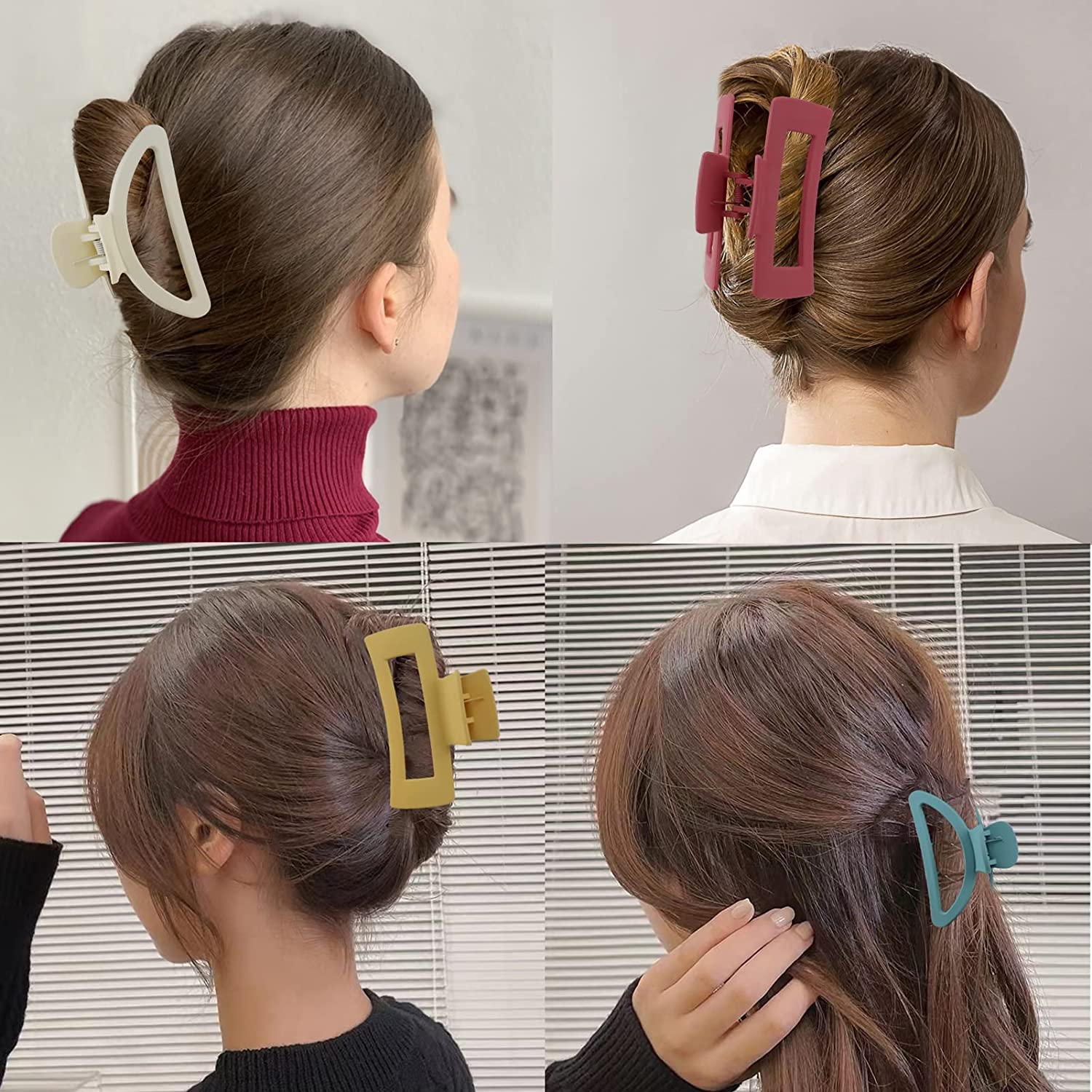 ASG 4-Piece Hair Claw Clips Set - Strong Hold Non-Slip Matte Jaw Clips for Thin, Thick & Curly Hair - Women & Girls Hair Accessories Gift - Perfect for Work, Gym, Travel & Everyday Styling
