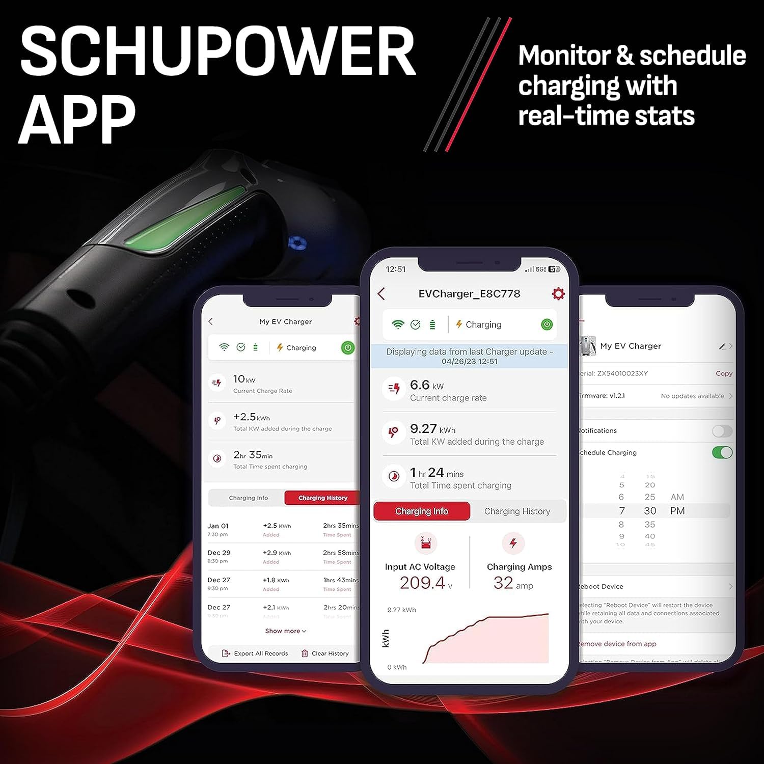 Schumacher Electric SEV1600HW - 50 Amp 240V Level 2 EV Charger | Hardwired Electric Vehicle Charger for Home & Commercial Use | 9X Faster Indoor/Outdoor Charging with Bluetooth & WiFi Connectivity | Perfect for Tesla, Nissan Leaf, Chevy Bolt & Other EVs | Wall Mounted Charging Station for Garage, Parking Lot & Workplace