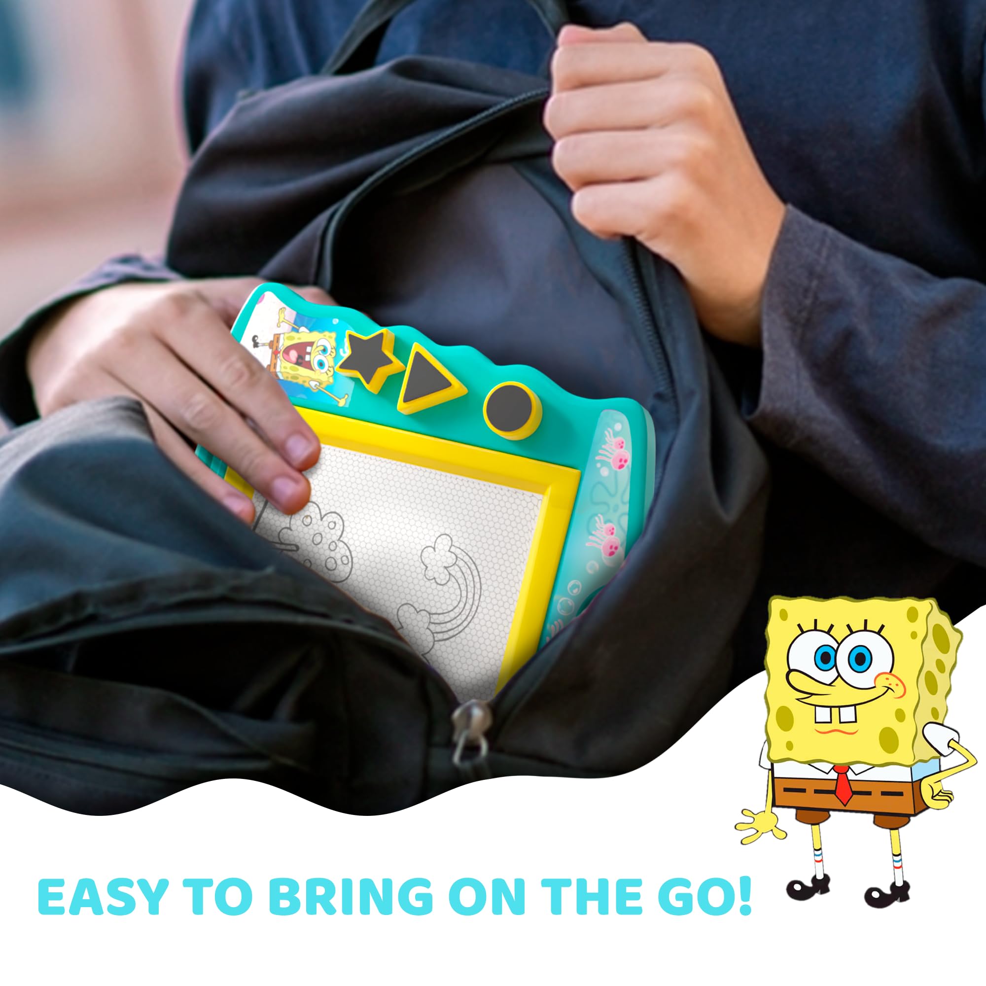 SpongeBob SquarePants Magnetic Drawing Board for Kids - Reusable Doodle Board with Stylus & 3 Stamps - Fun Educational Toy for Boys & Girls - Perfect for Travel, Car Rides & Home Playtime