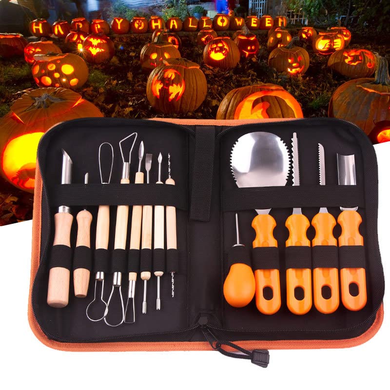 Professional 13-Piece Pumpkin Carving Tool Kit - Stainless Steel Double-Sided Sculpting Tools with Storage Bag for Halloween Jack-O-Lanterns & Fall Decorations | Perfect for DIY Pumpkin Carving, Halloween Parties, and Seasonal Home Decor