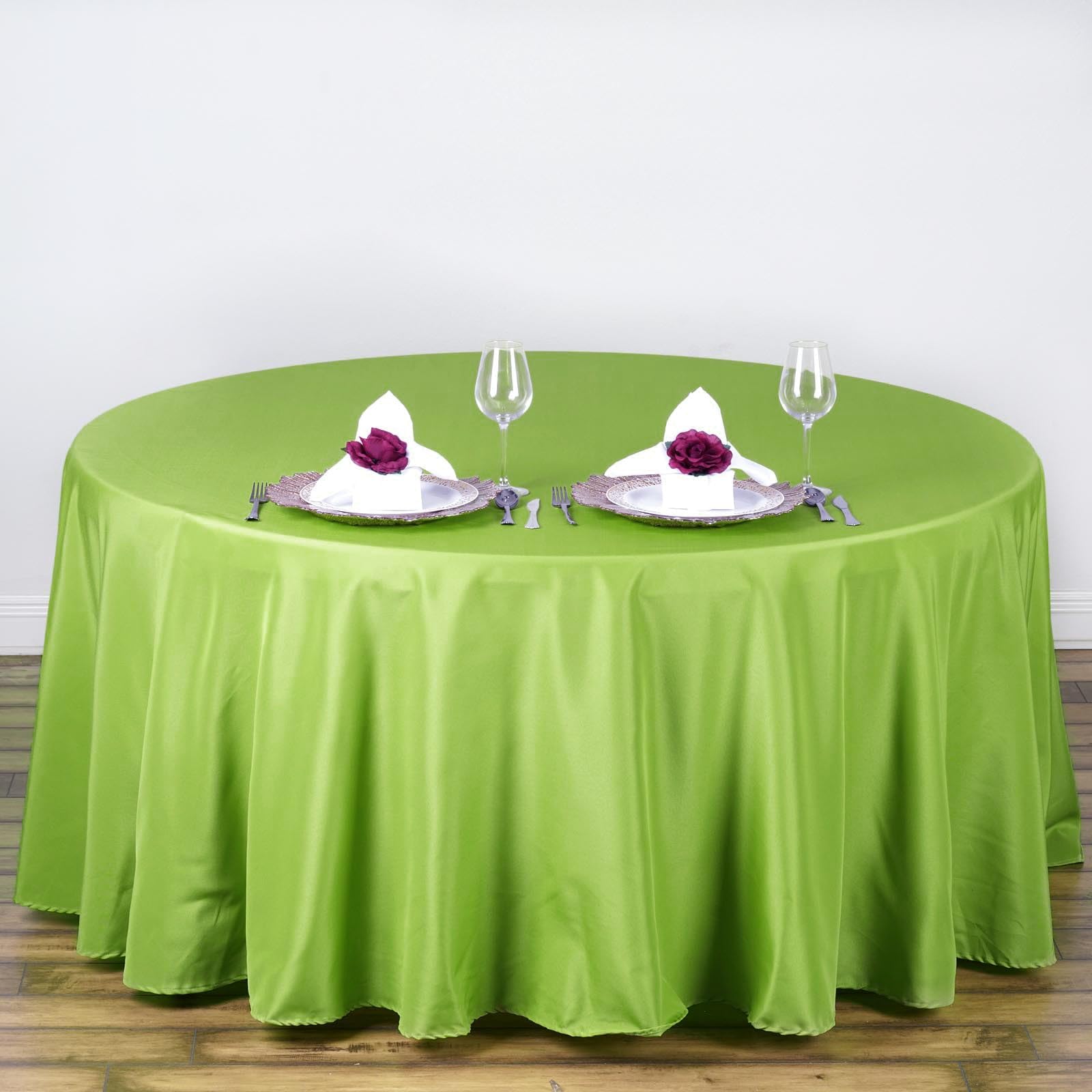 Efavormart 108-Inch Round Tablecloth - Apple Green Polyester Fabric for Dining, Wedding, Party Decor & Special Events