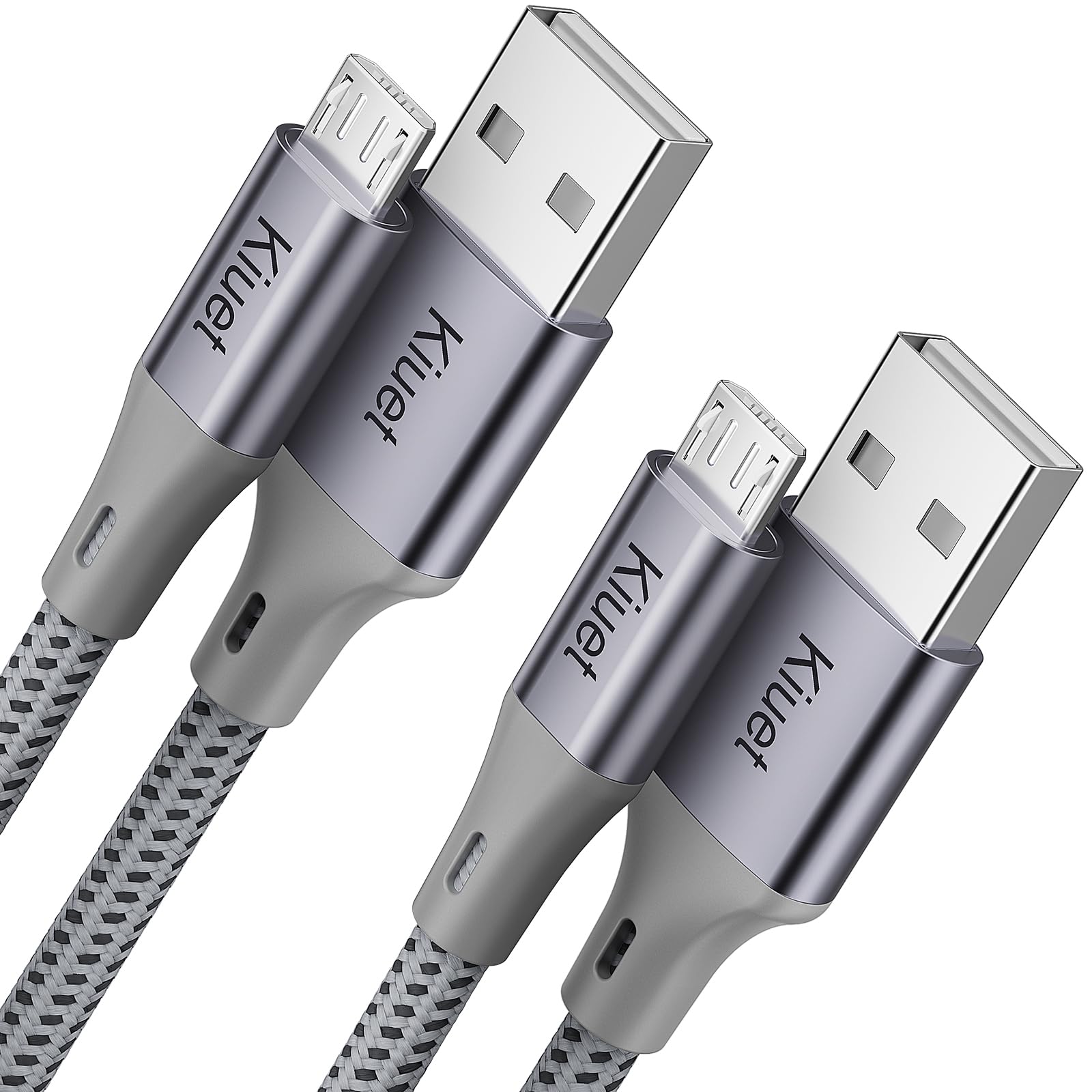 Premium Micro USB Cable 1M & 2M - Durable Braided Android Charger Cord for Fast Charging | Compatible with PS4 Controller, Samsung Galaxy J7/S7/S6, Kindle Fire, Fire HD Tablet, HTC, LG, Motorola (Grey) | Perfect for Gaming, Travel & Home Charging