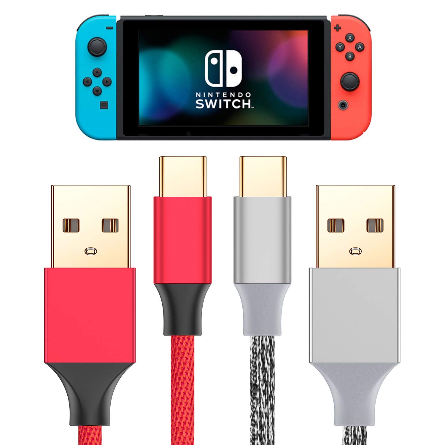 Premium 10FT Nylon Braided USB C to USB A Charger Cable 2-Pack - Fast Charging Cord for Nintendo Switch, Switch Lite, OLED, Xbox Elite Series 2, Samsung Galaxy S10/Note 9, Google Pixel - Durable Charging Solution for Gaming & Mobile Devices