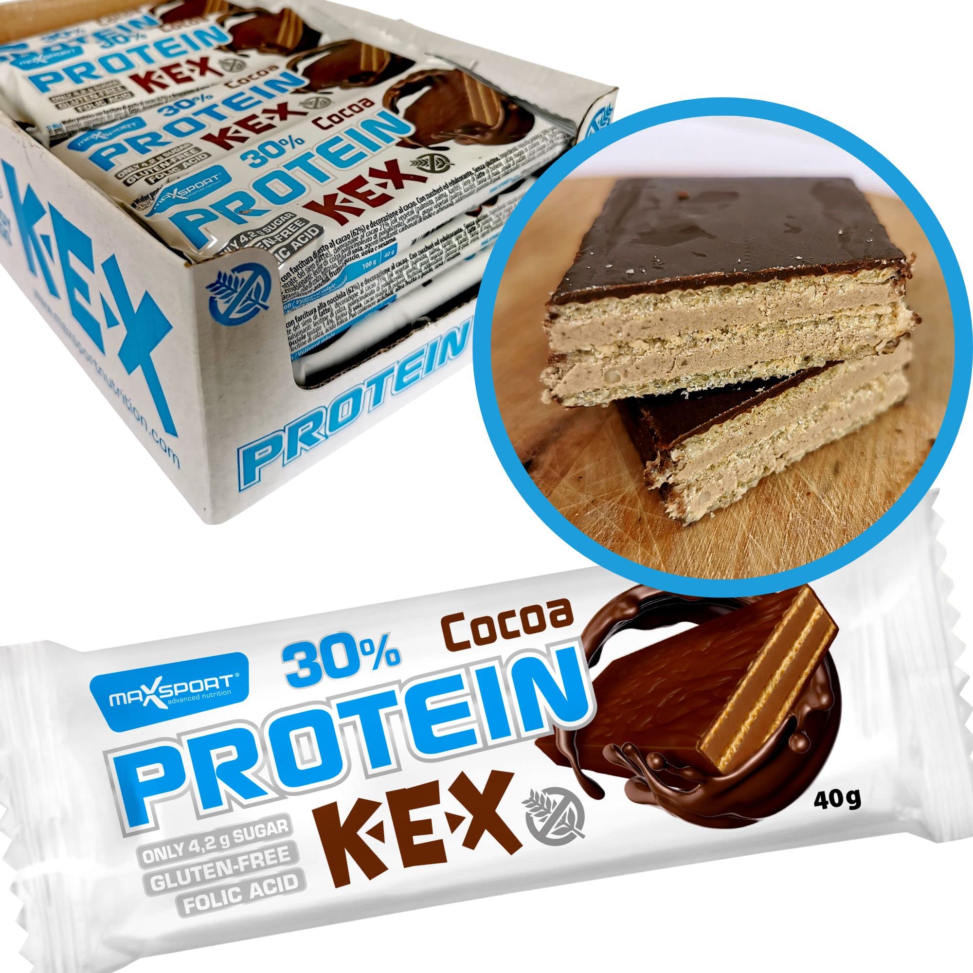 Maxsport Nutrition High Protein Wafer Bars - 30-33% Protein, Gluten Free, Chocolate Flavor (20 Count) - Perfect for Post-Workout Recovery, Healthy Snacking & On-the-Go Nutrition