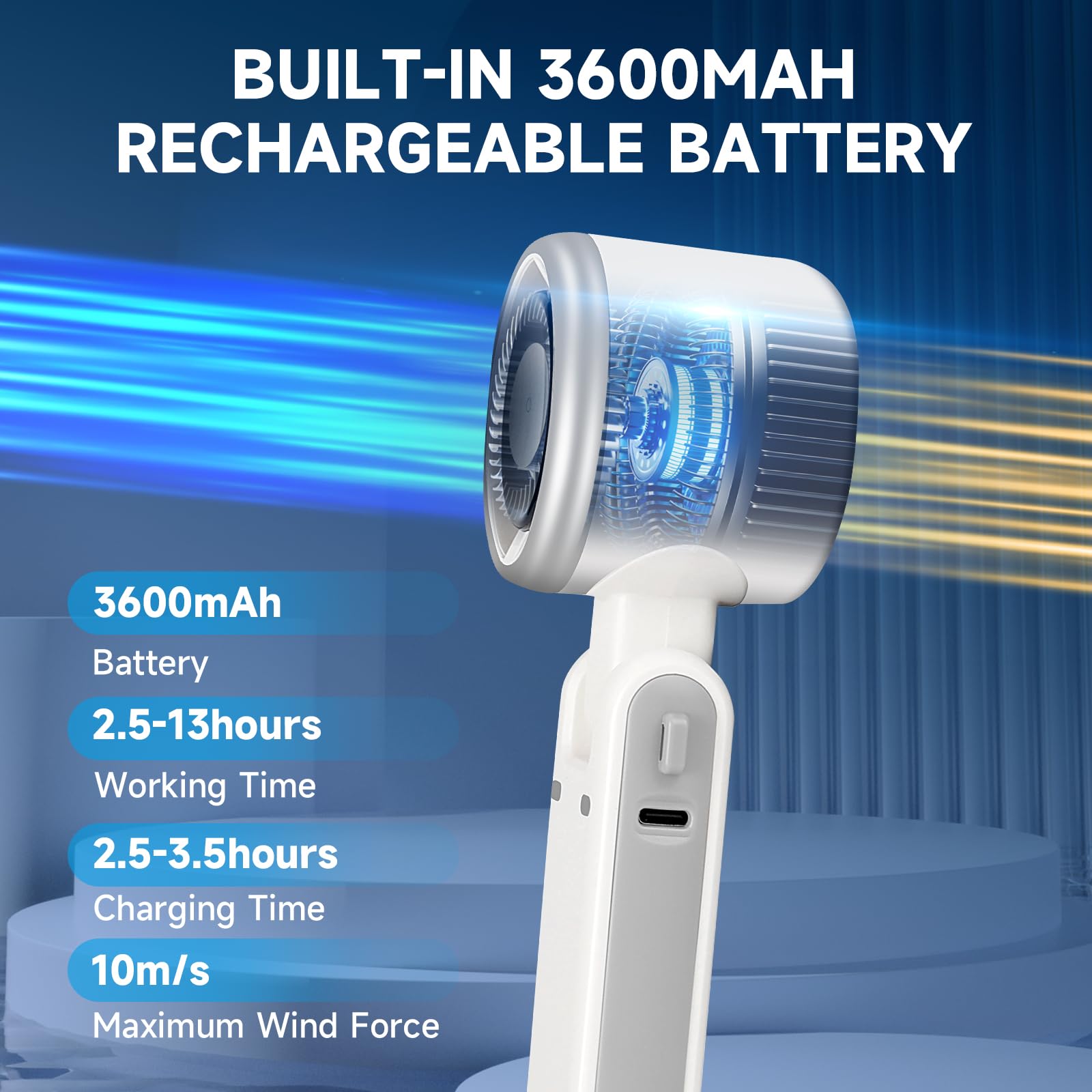 Portable Handheld Turbo Fan - 5 Speed Settings, 12H Battery Life, 3-in-1 Mini Fan with Turbo Cooling Tech | Rechargeable Pocket Fan for Travel, Camping, Hiking & Outdoor Activities | Perfect for Office, Gym, Beach & Summer Use