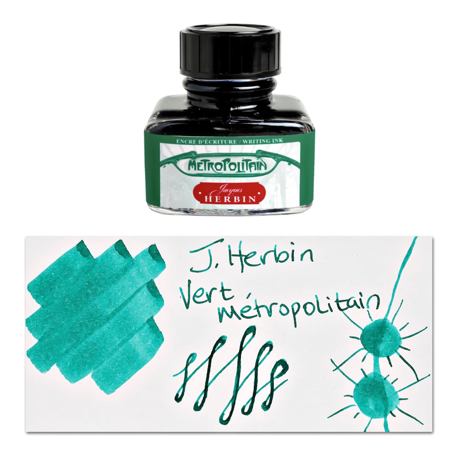 J. Herbin Ink Paris Collection - Metropolitain Green (30ml) | Premium Fountain Pen Ink for Calligraphy, Journaling & Artistic Writing