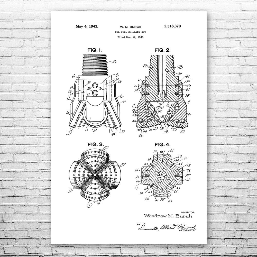 Oil Well Drill Bit Poster Print - Black & White (5x7 inch) - Perfect Gift for Rig Workers, Roughnecks, Petroleum Engineers & Contractors - Great for Office Decor, Man Cave & Industrial Themed Spaces