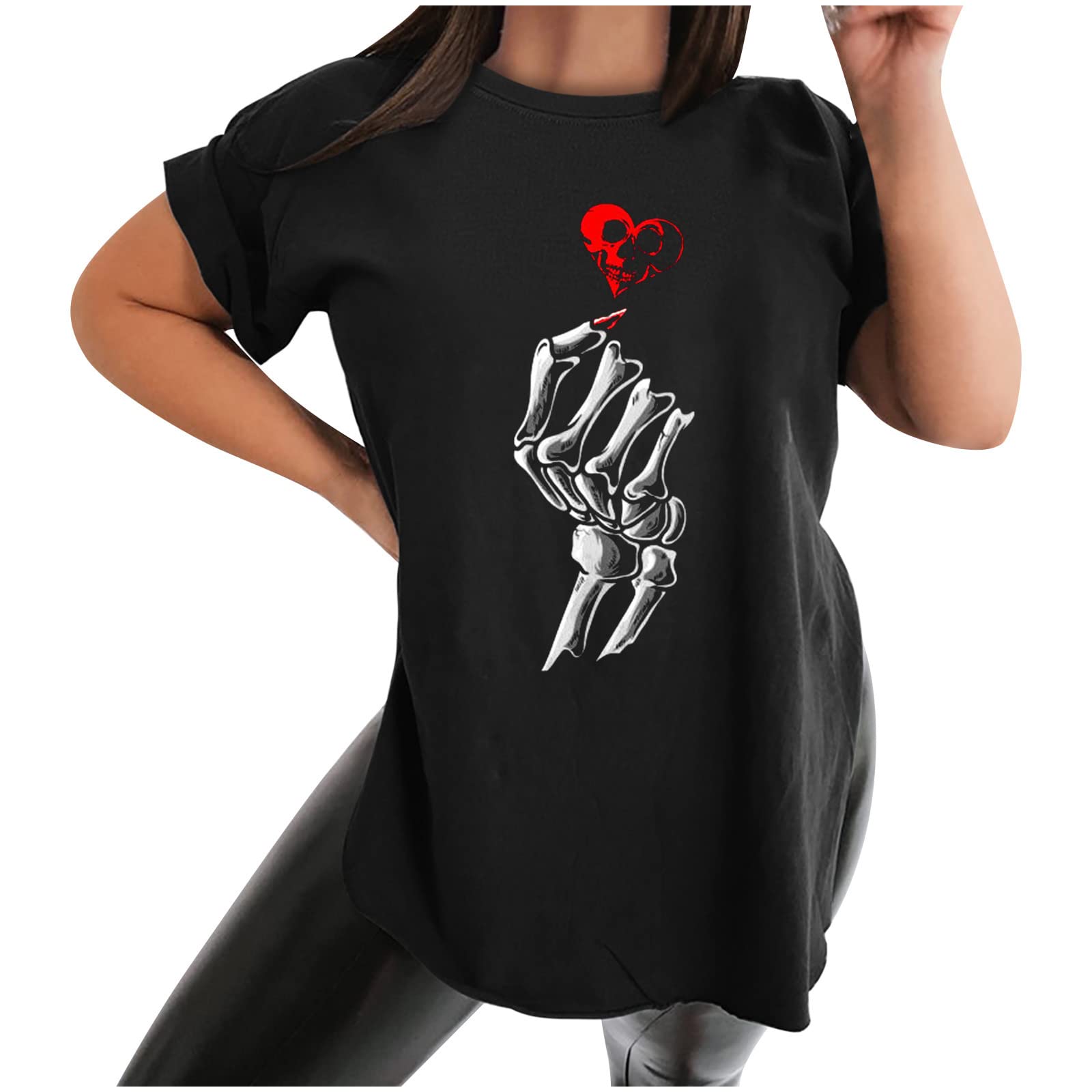 Plus Size Women's Cute Skull Graphic T-Shirt - Summer Short Sleeve Basic Tee for Casual Wear & Street Style Outfits