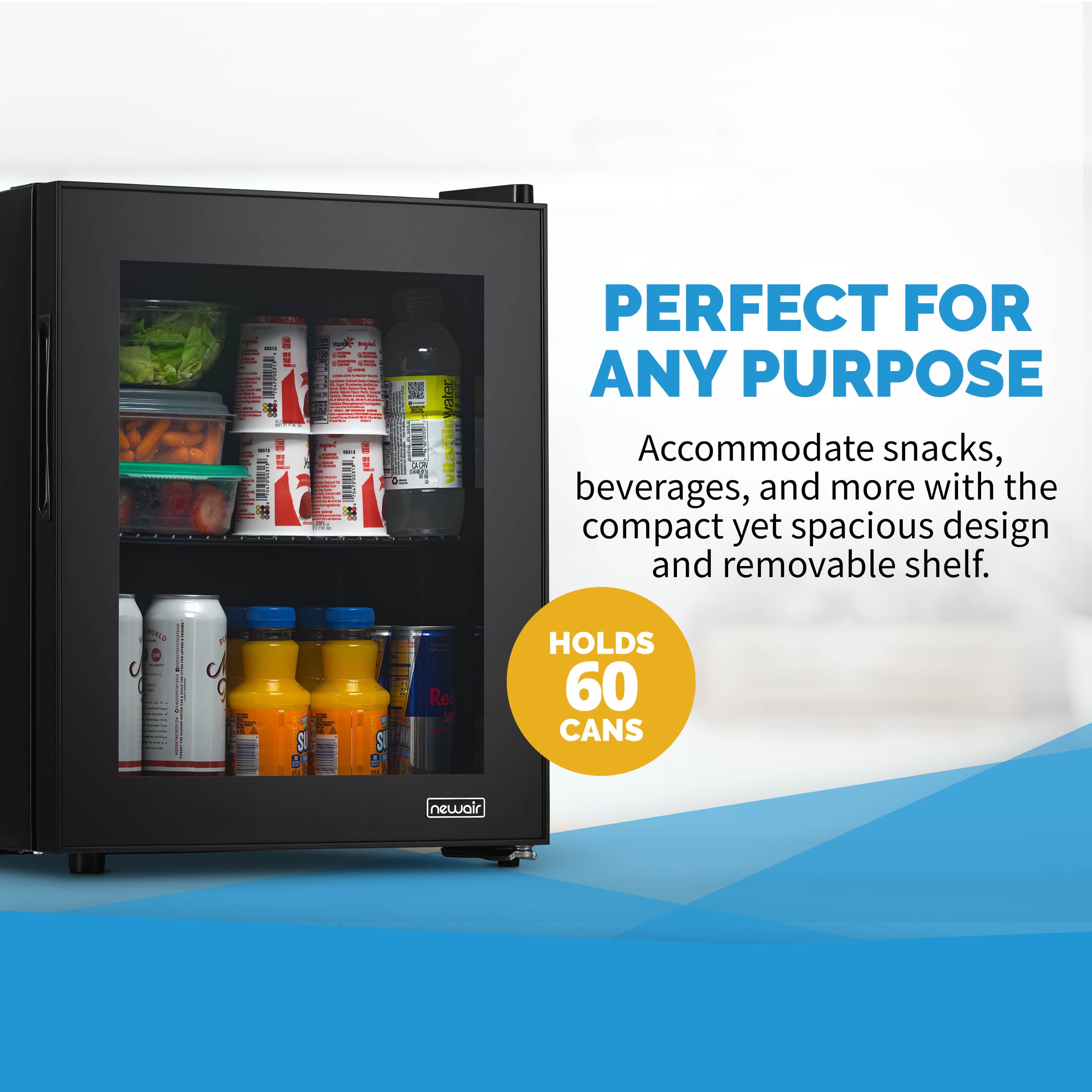 Newair® 60 Can Freestanding Black Beverage Refrigerator - Compact Mini Fridge for Beer, Soda & Wine Storage - Perfect for Home Bar, Office, Dorm Room or Man Cave