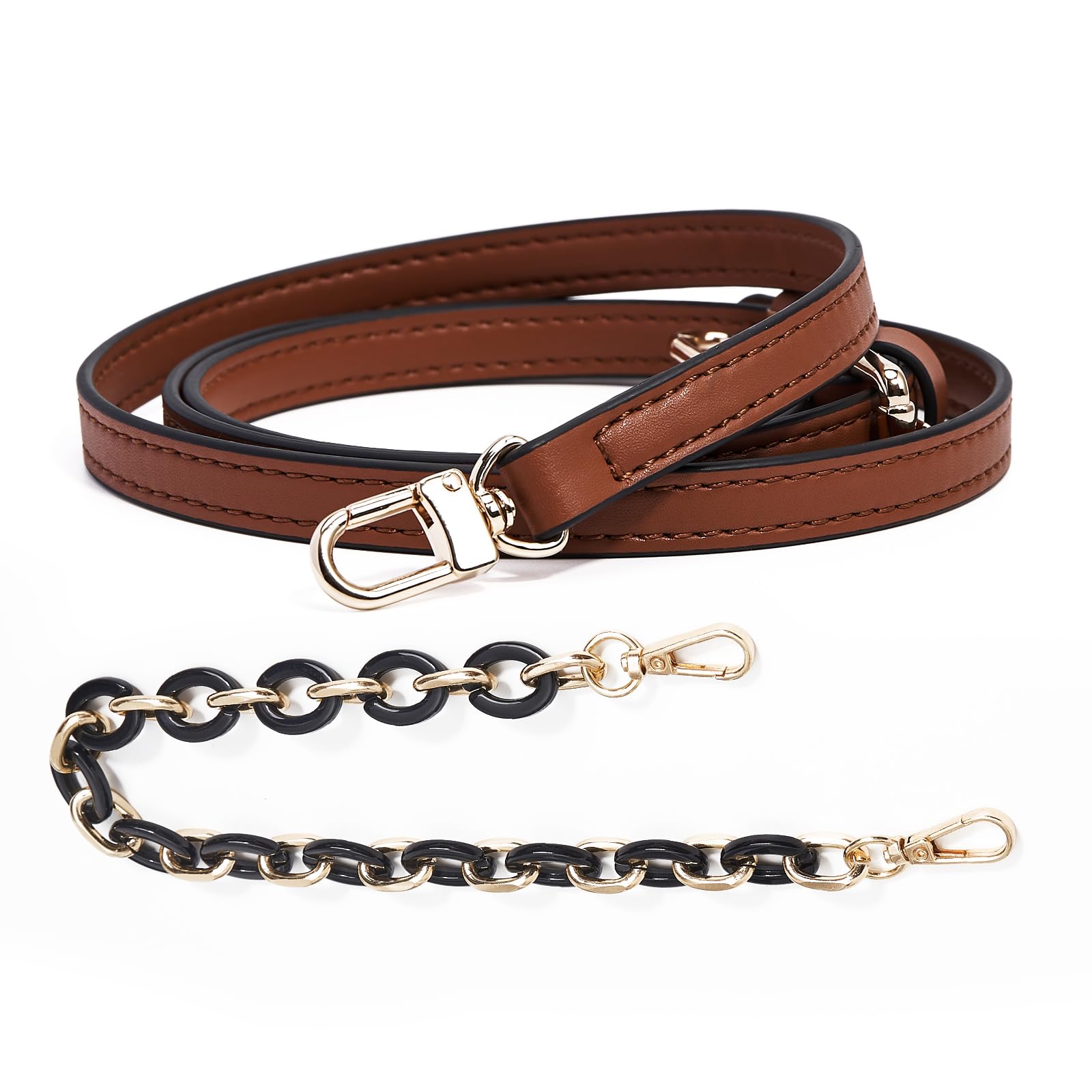 Vercord Leather Purse Straps Replacement - Adjustable Crossbody Shoulder Bag Strap with Leopard Print Chain | Handbag Making Accessories for DIY, Fashion & Everyday Use