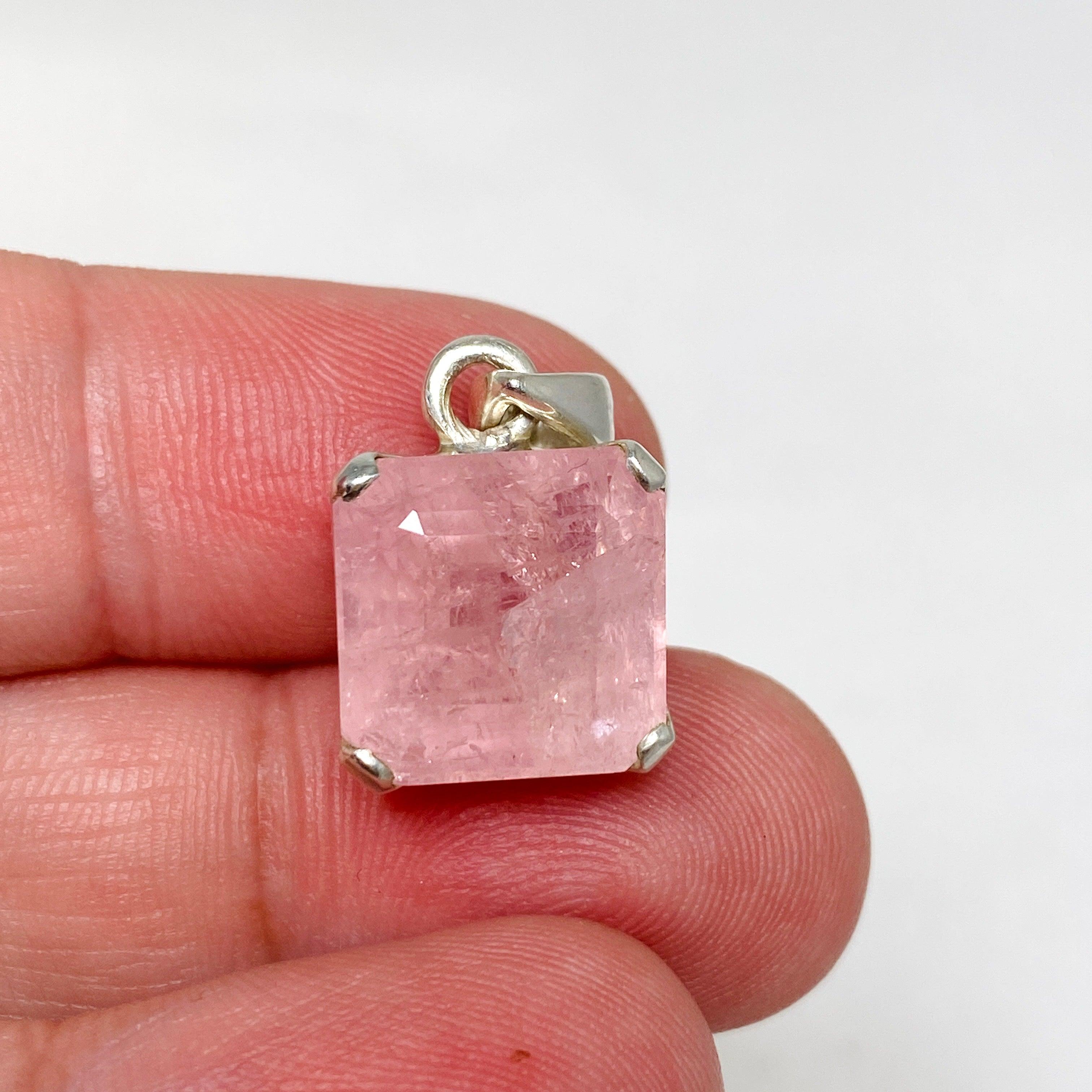 Morganite Faceted Square Pendant Necklace PPGJ694 - Elegant Rose Quartz Jewelry for Women, Perfect for Weddings, Anniversaries & Special Occasions