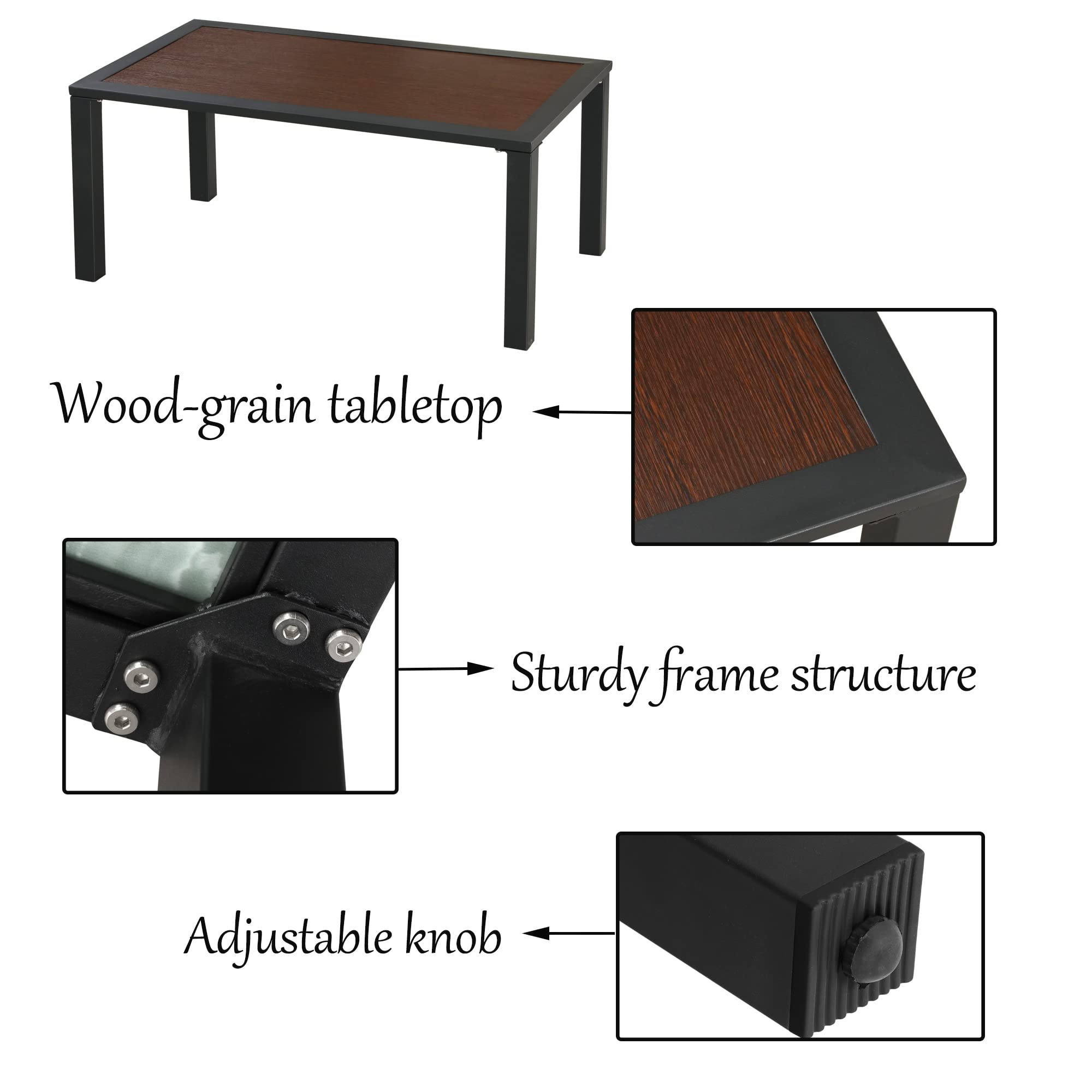 All-Weather Brown Metal Frame Outdoor Coffee Table for Patio & Garden