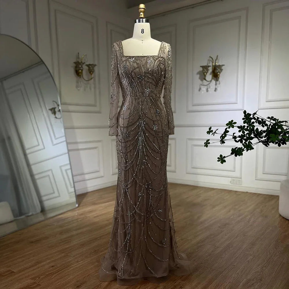 Serene Hill Dark Green Mermaid Dress with Crystal Beads | Elegant Arabic Evening Gown for Women | Perfect for Weddings, Parties & Special Occasions | 2025 LA72242 | Formal Wear for Red Carpet Events & Gala Dinners