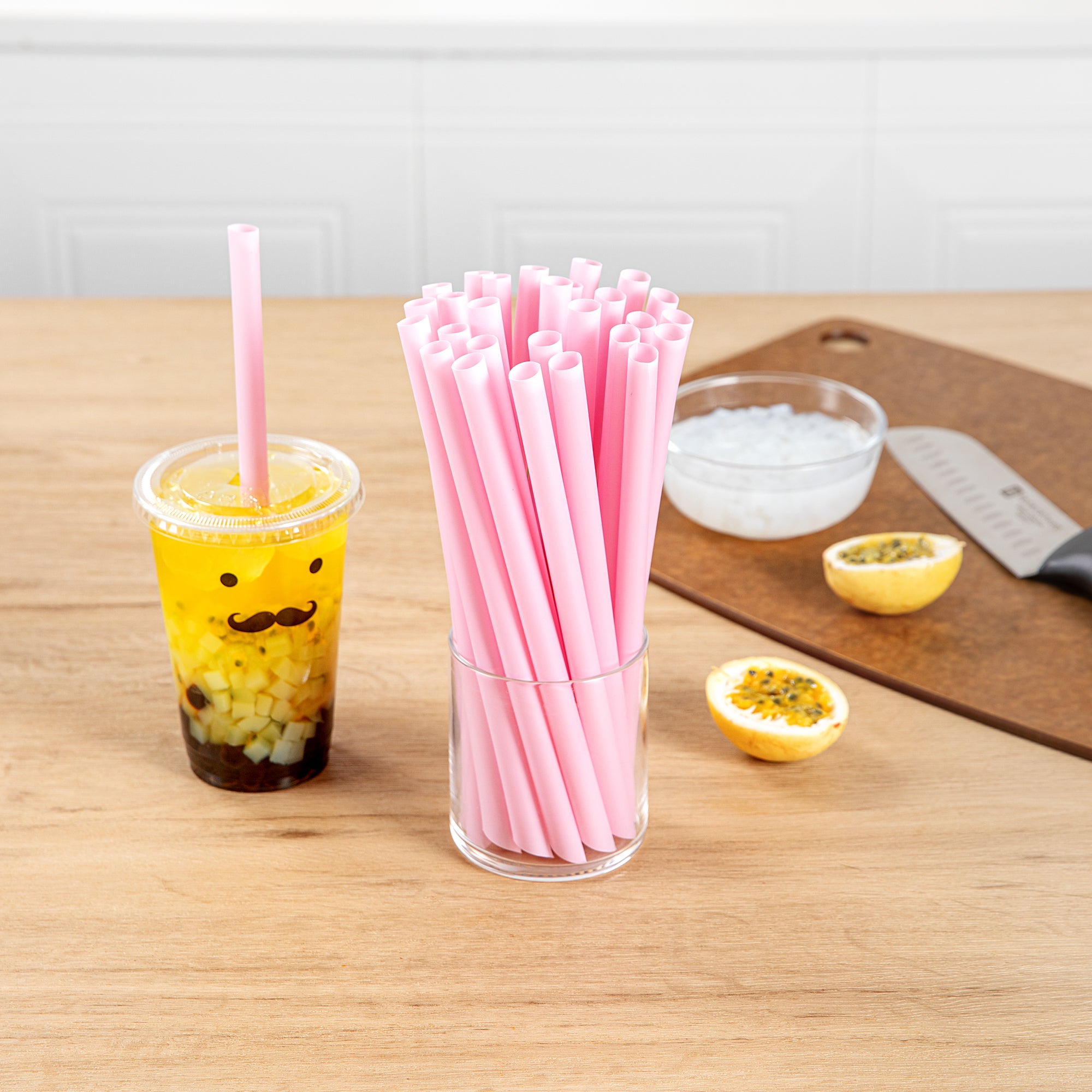 Eco-Friendly Extra Wide Pink PLA Plastic Boba Straws - Compostable, Pointed Tip, 9mm (100 Count) | Perfect for Bubble Tea, Smoothies, and Cold Drinks