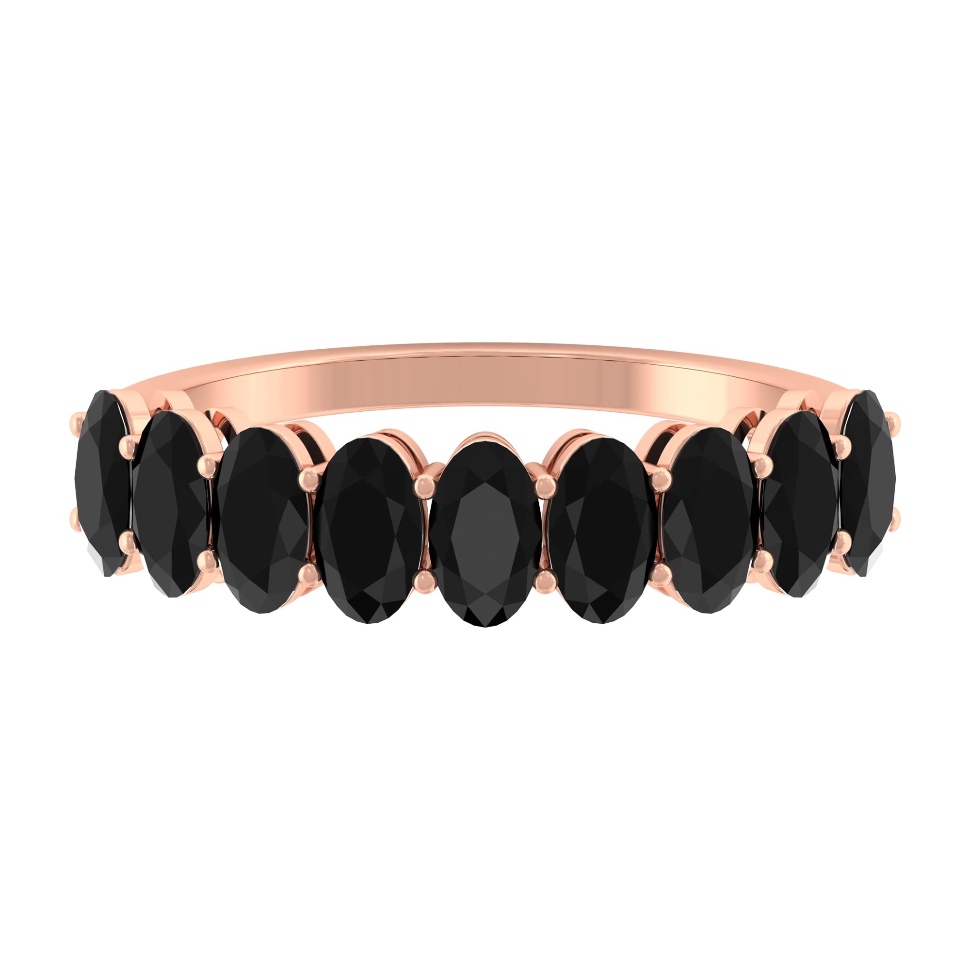 1.50 CT Oval Cut Black Spinel Half Eternity Ring for Women - 14K Solid Gold Basket Set Semi Eternity Band - Perfect for Weddings, Anniversaries & Special Occasions
